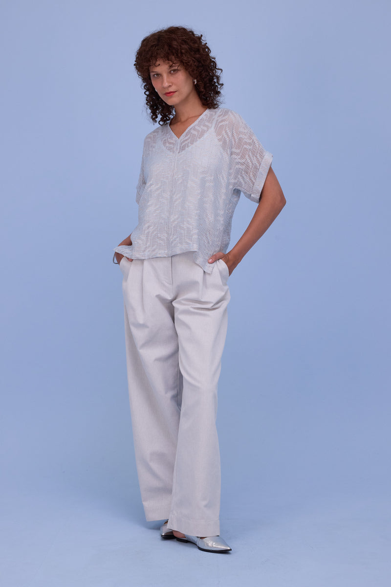 Faro blouse in transparent sky blue stripes