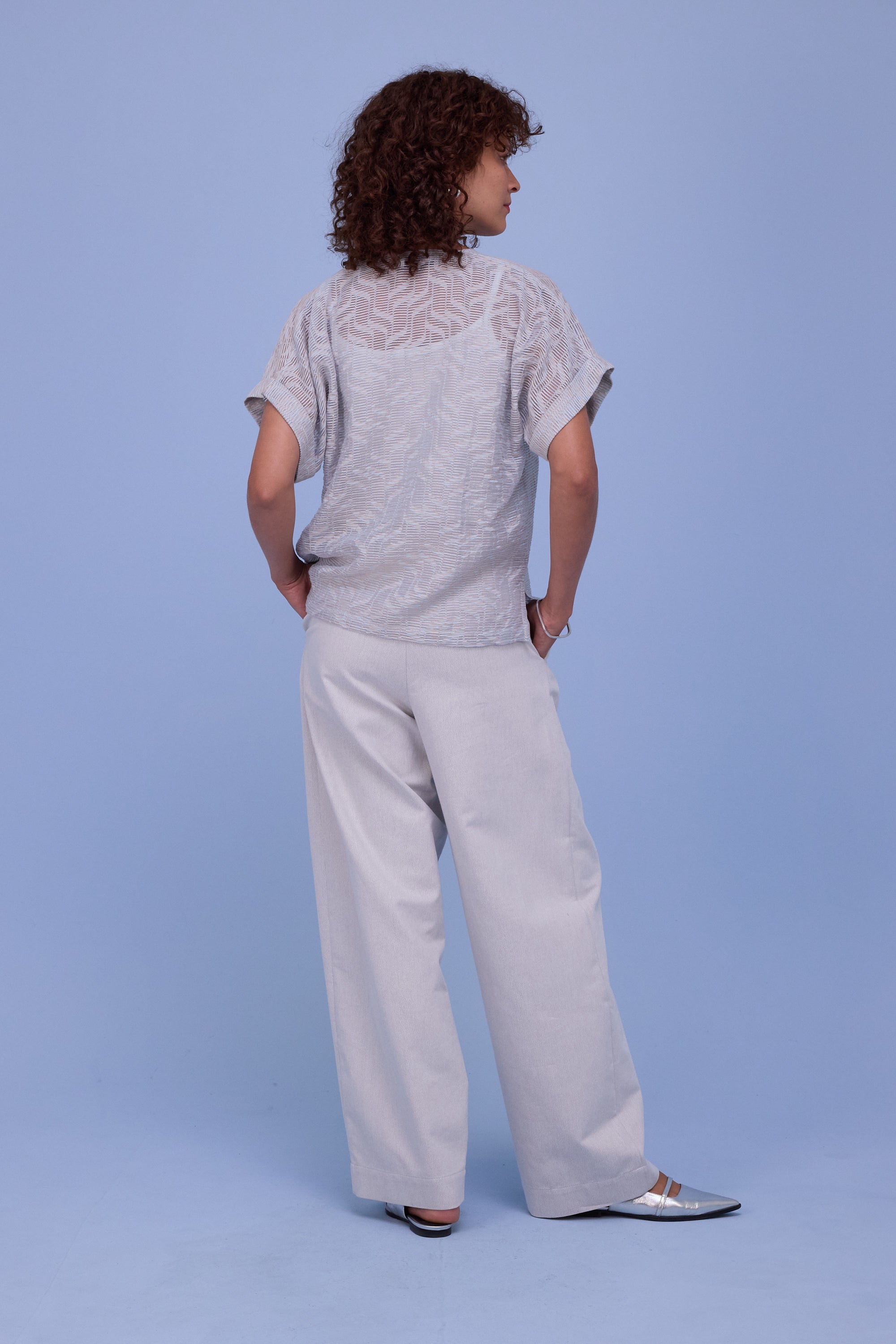 Faro blouse in transparent sky blue stripes