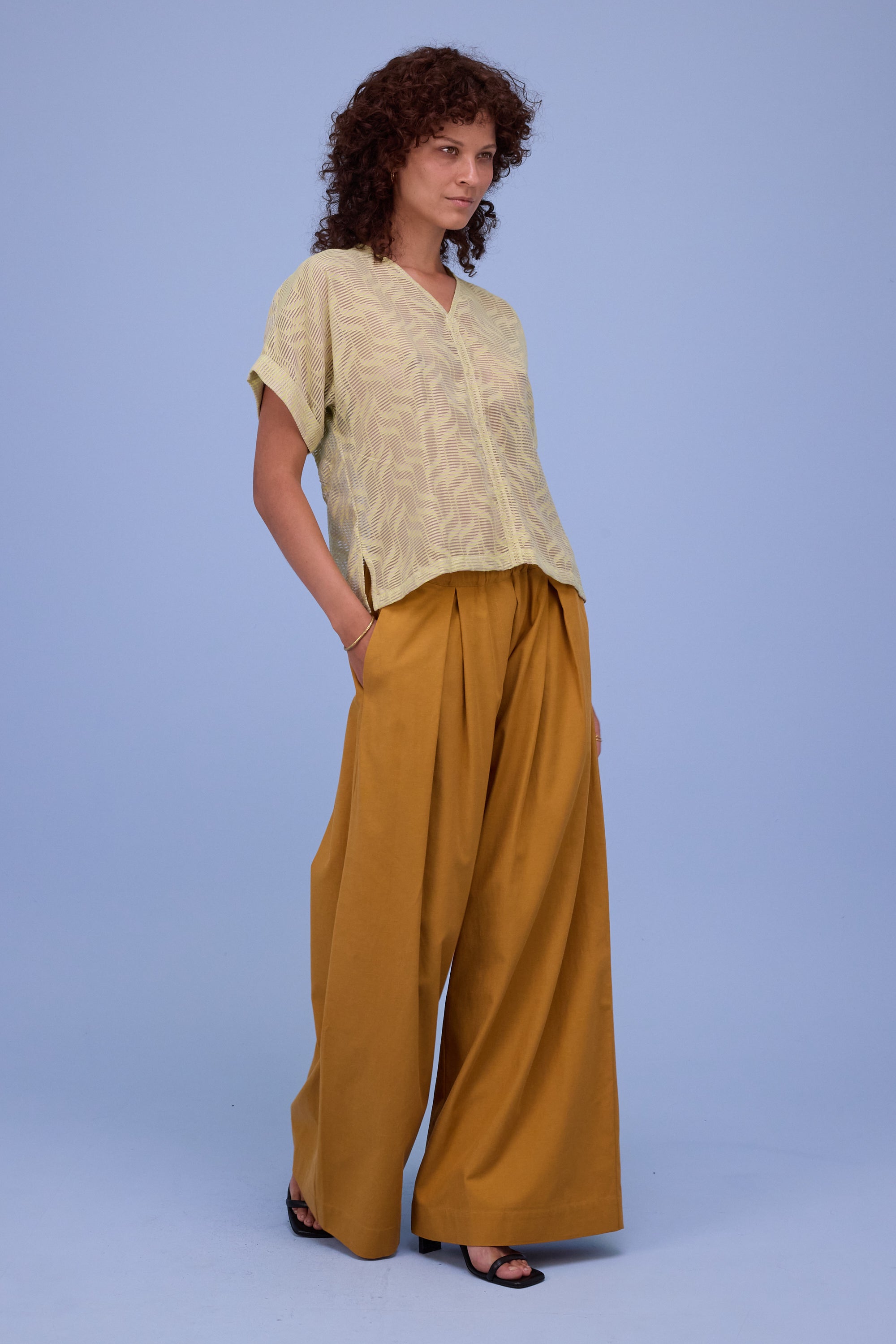 Faro blouse in transparent lime stripes