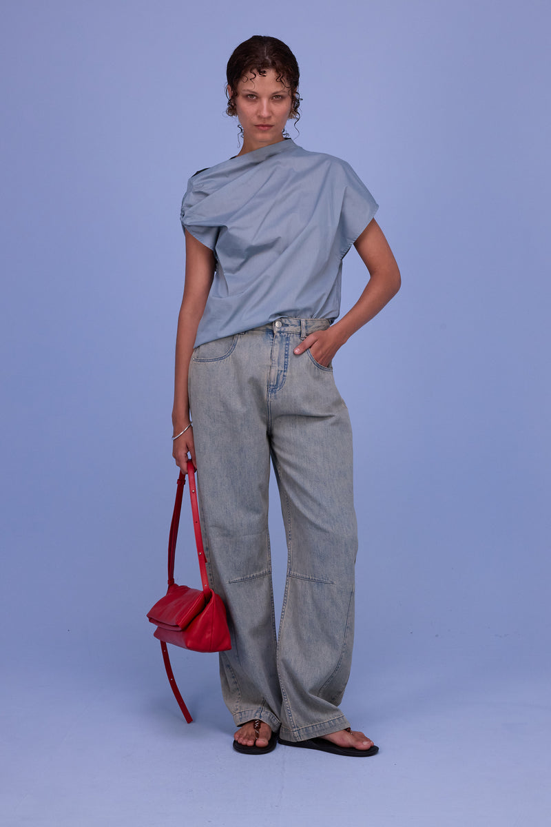 Feline top in dusk blue