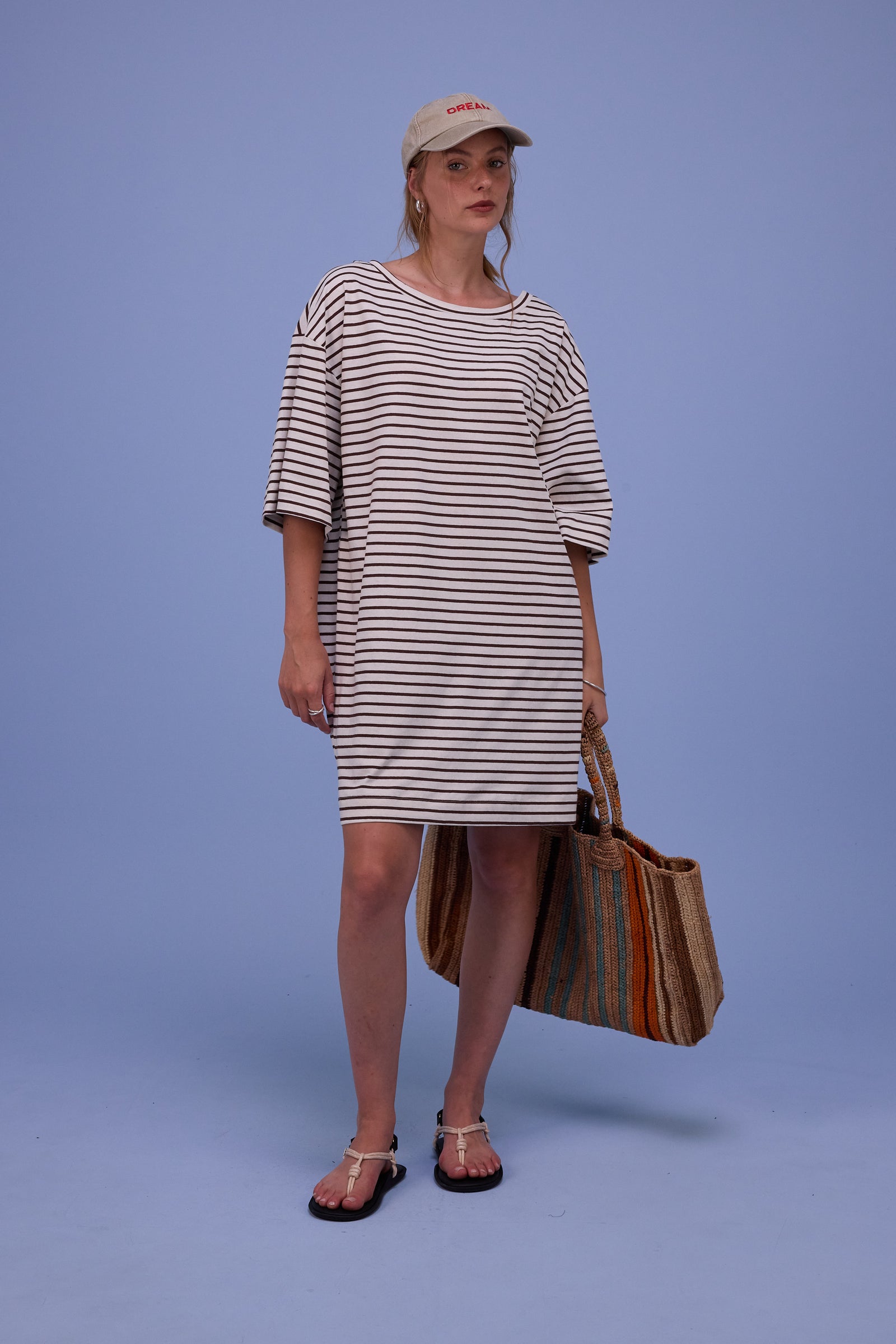 Hailie jurk in brown breton stripes