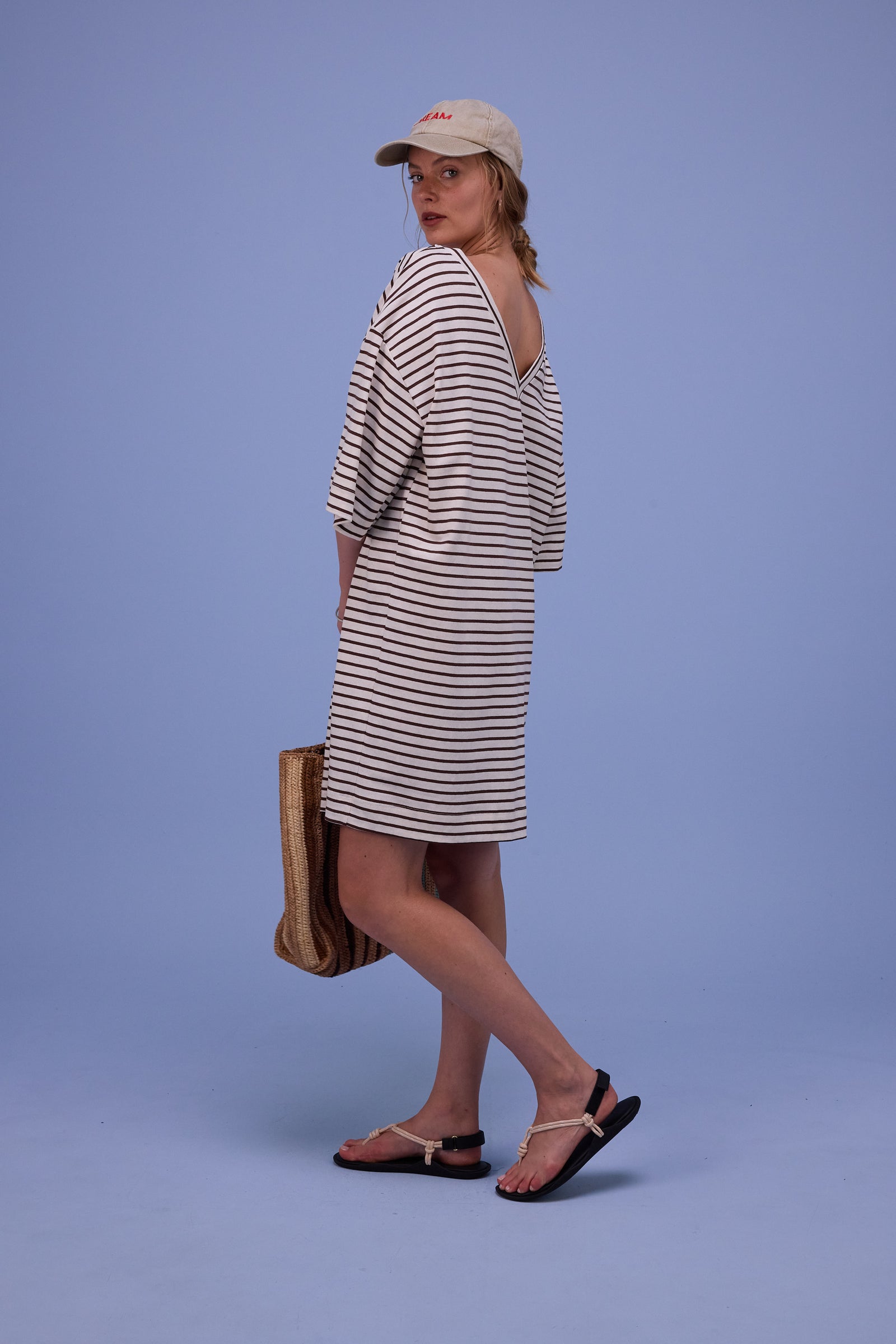 Hailie jurk in brown breton stripes