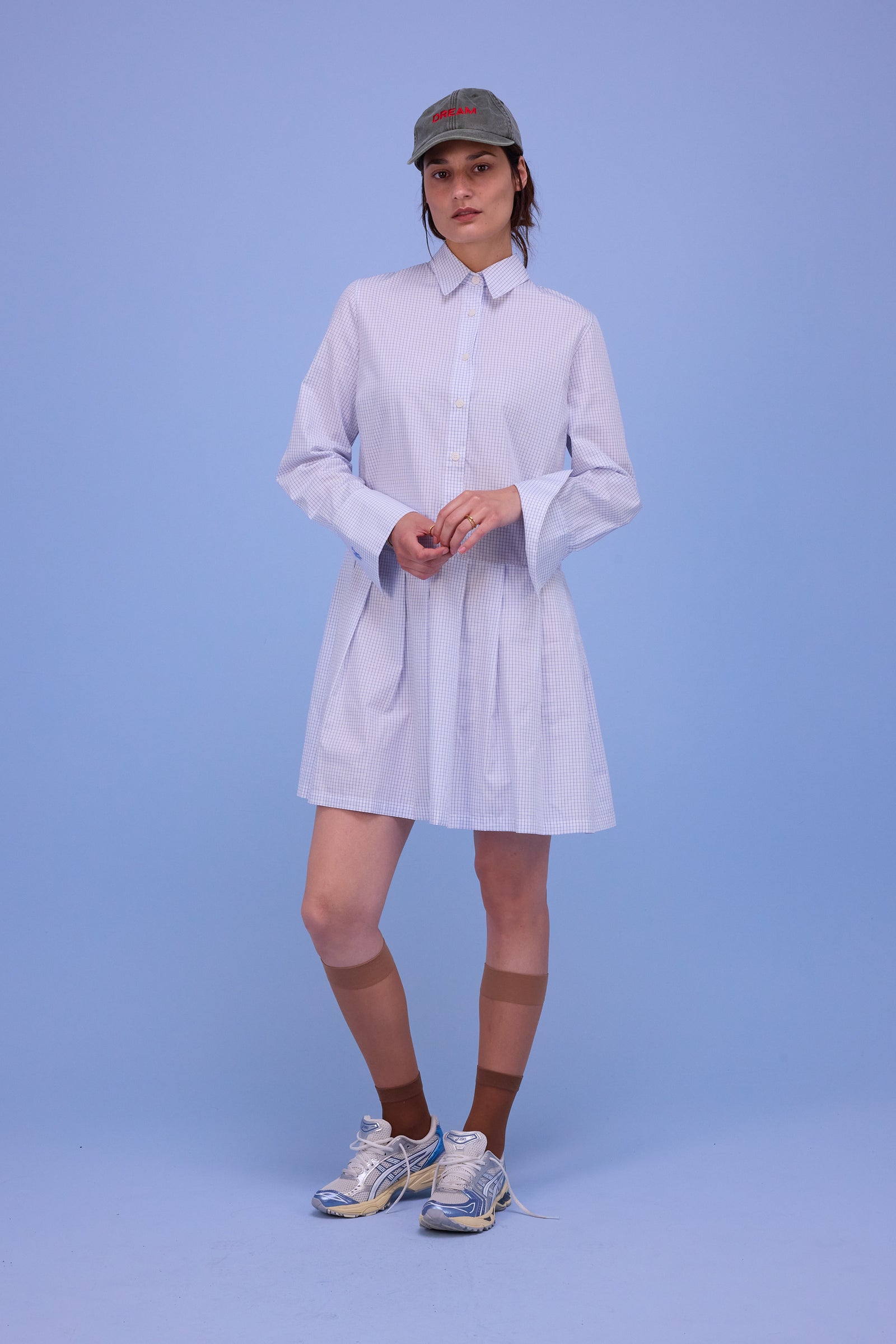 Gabe dress in notebook blue checks