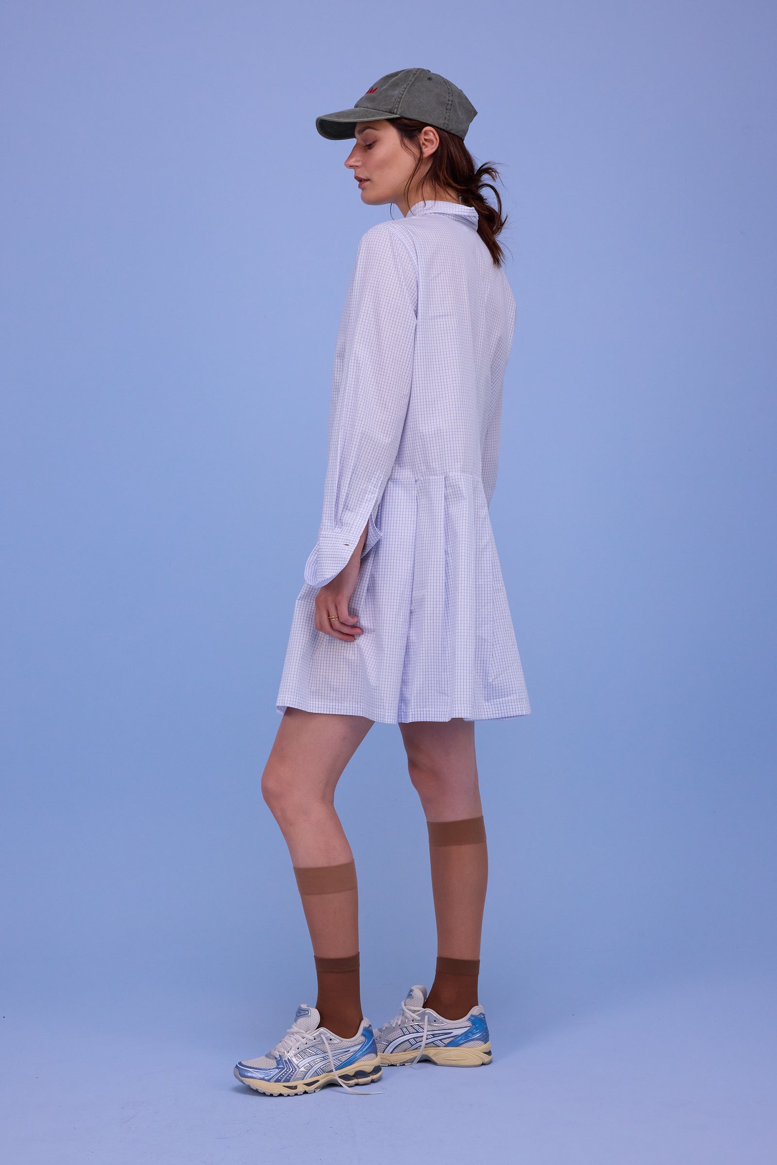 Gabe dress in notebook blue checks