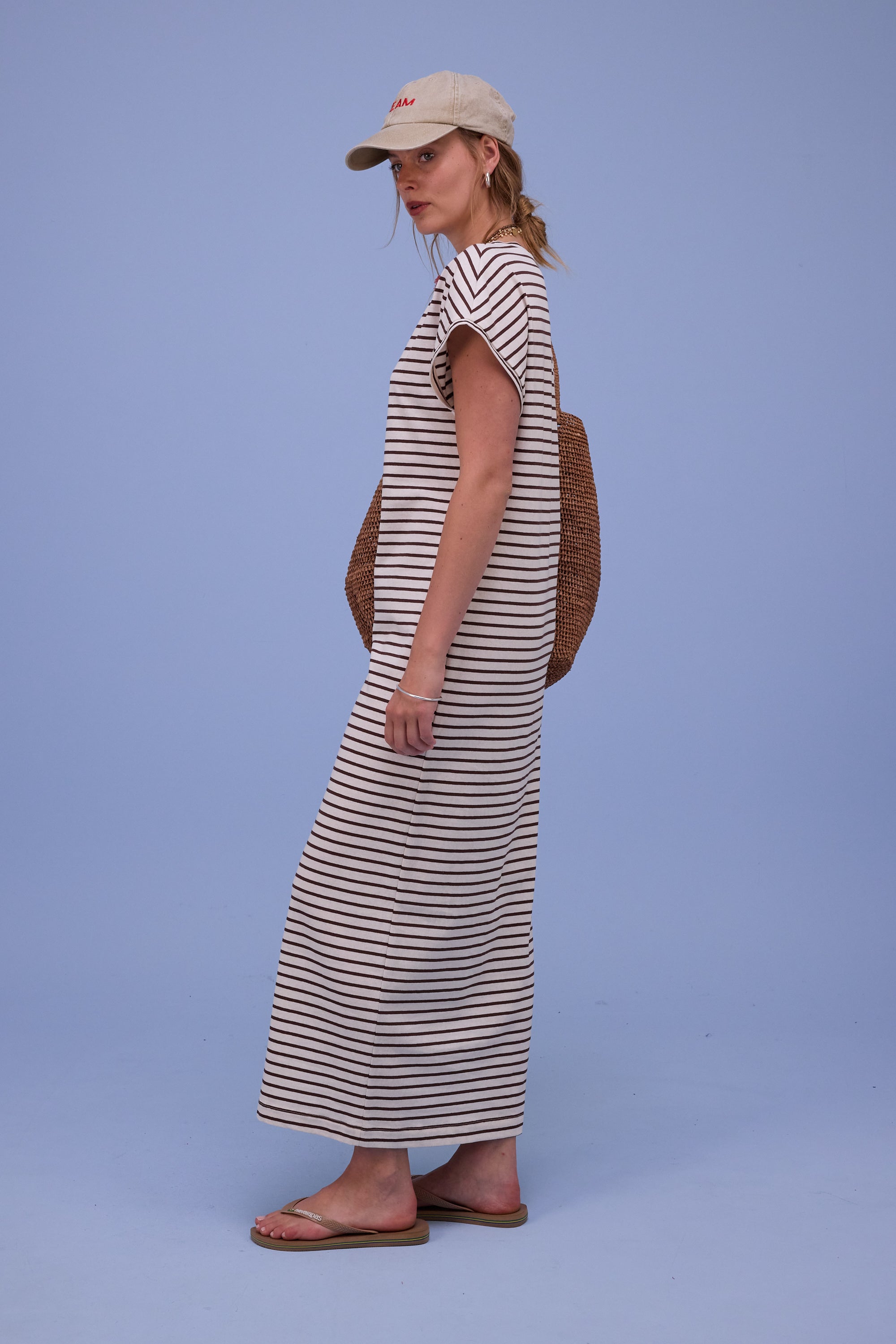 Denise dress in brown breton stripes