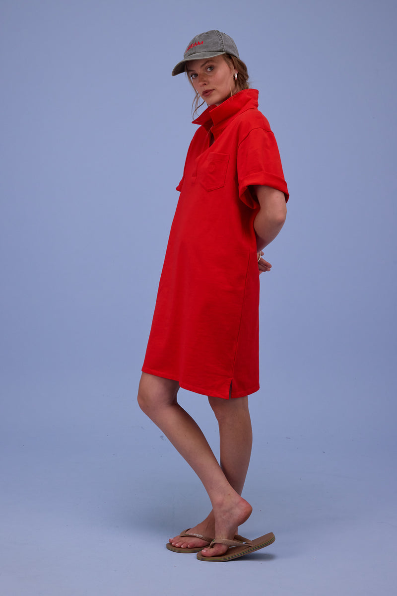 Hester polo-jurk in fiesta red