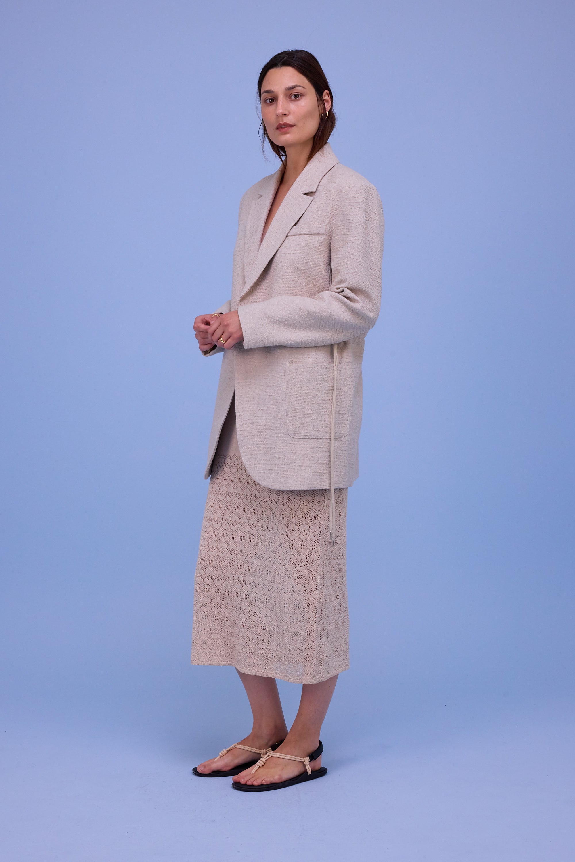 Harmon blazer in sand tweedy cotton