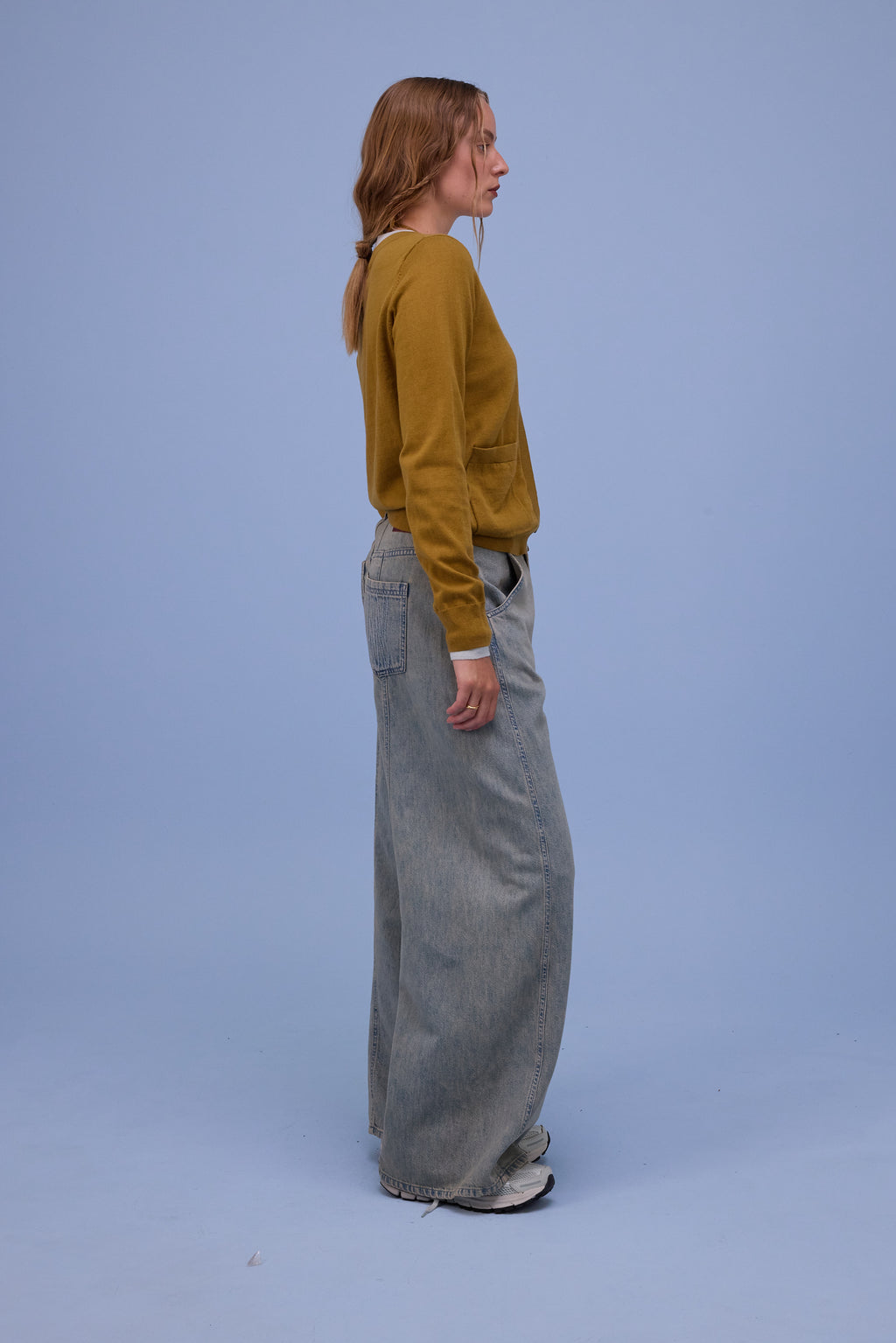 Hanoi semi-cardigan in mustard/springwater