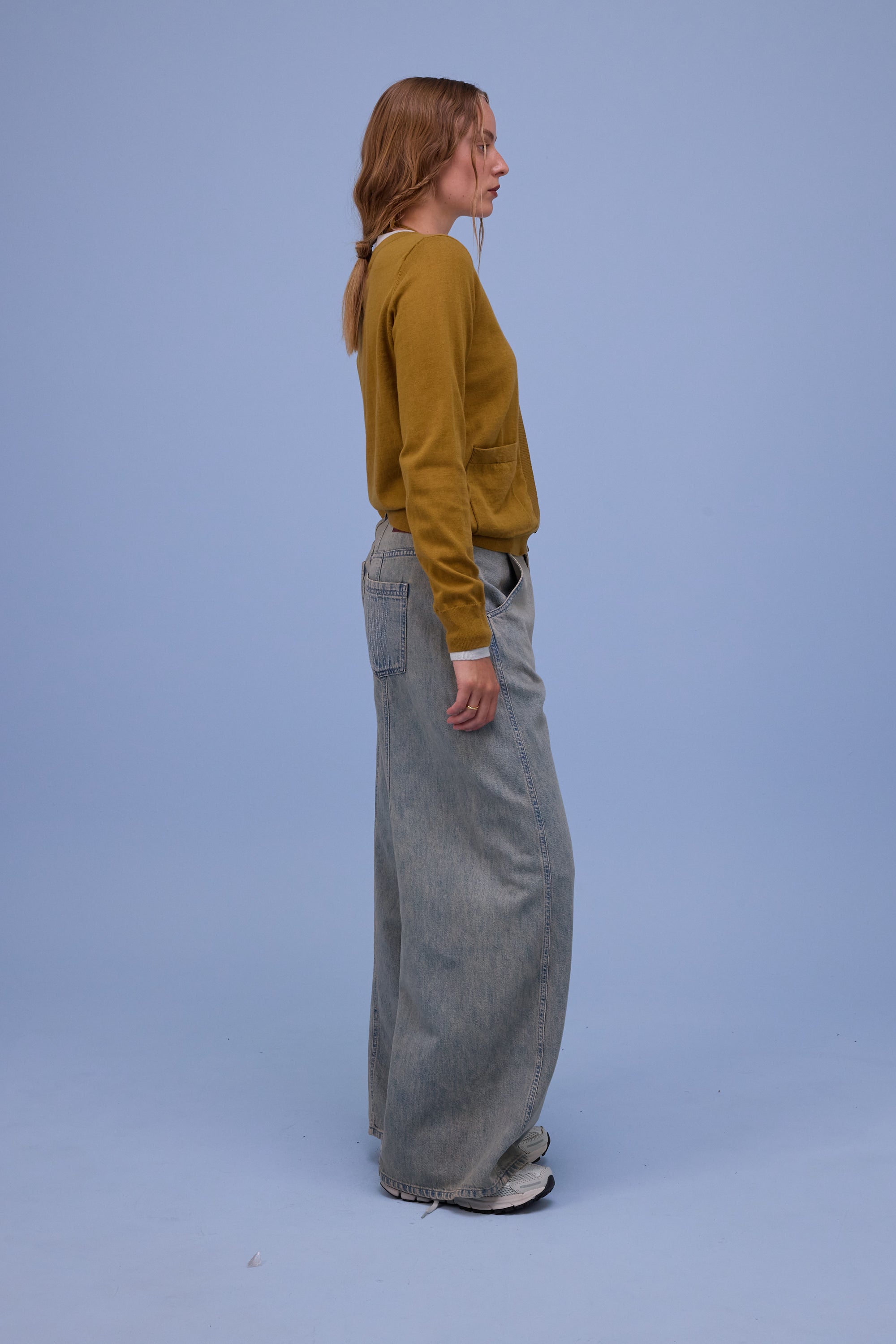 Hanoi semi-cardigan in mustard/springwater