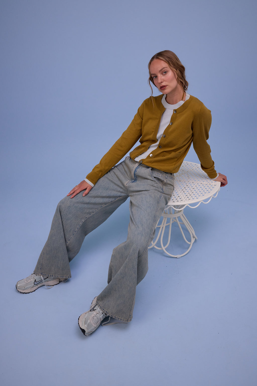 Hanoi semi-cardigan in mustard/springwater