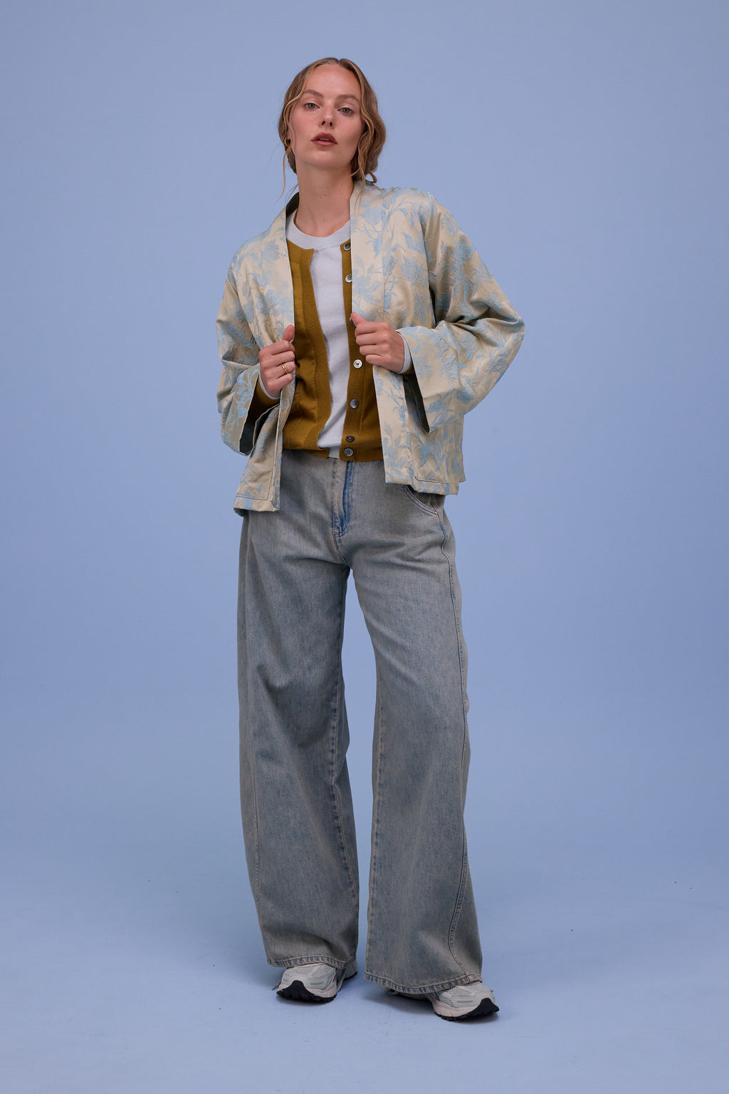 Hanoi semi-cardigan in mustard/springwater