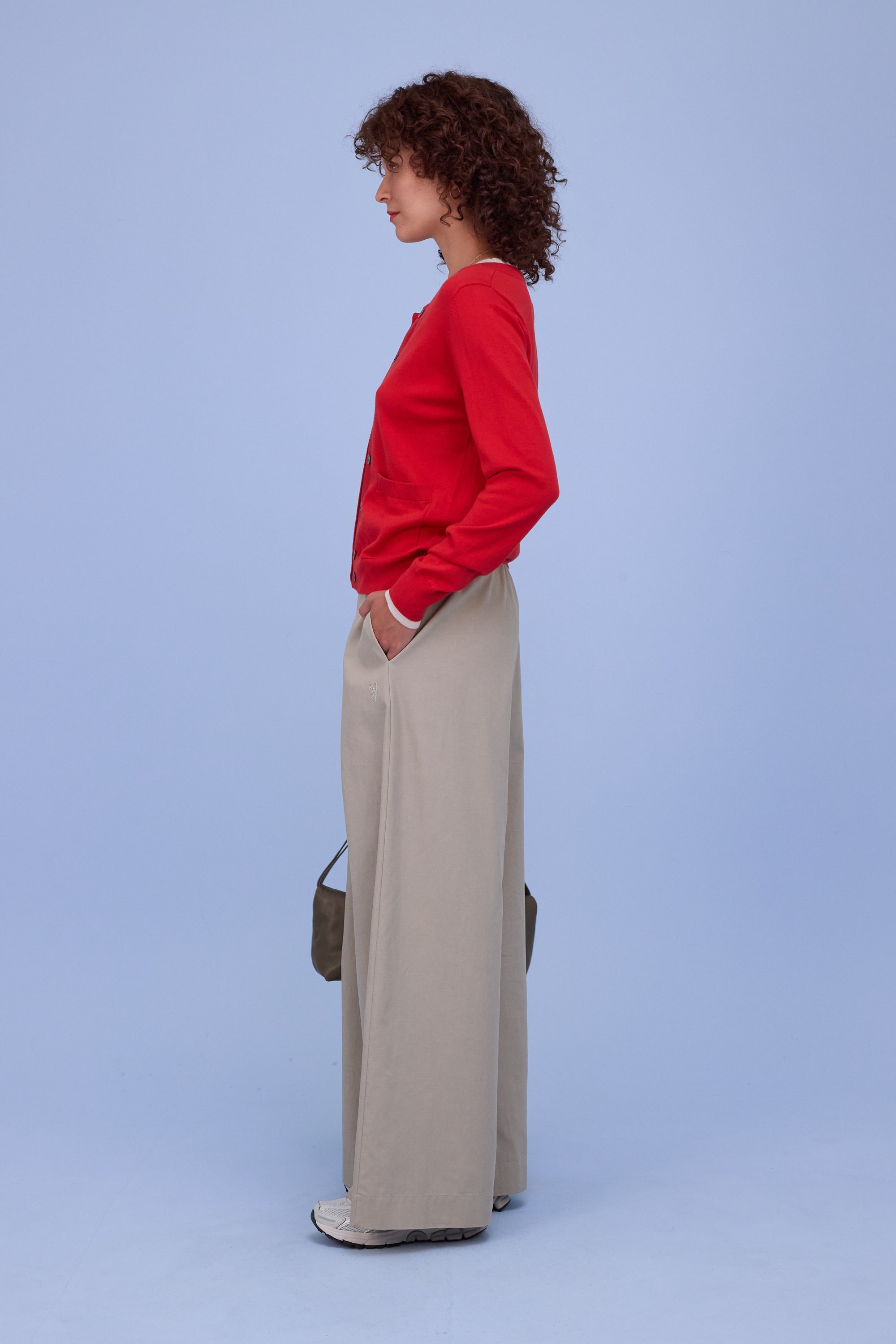 Hanoi semi-cardigan in coral red/almond