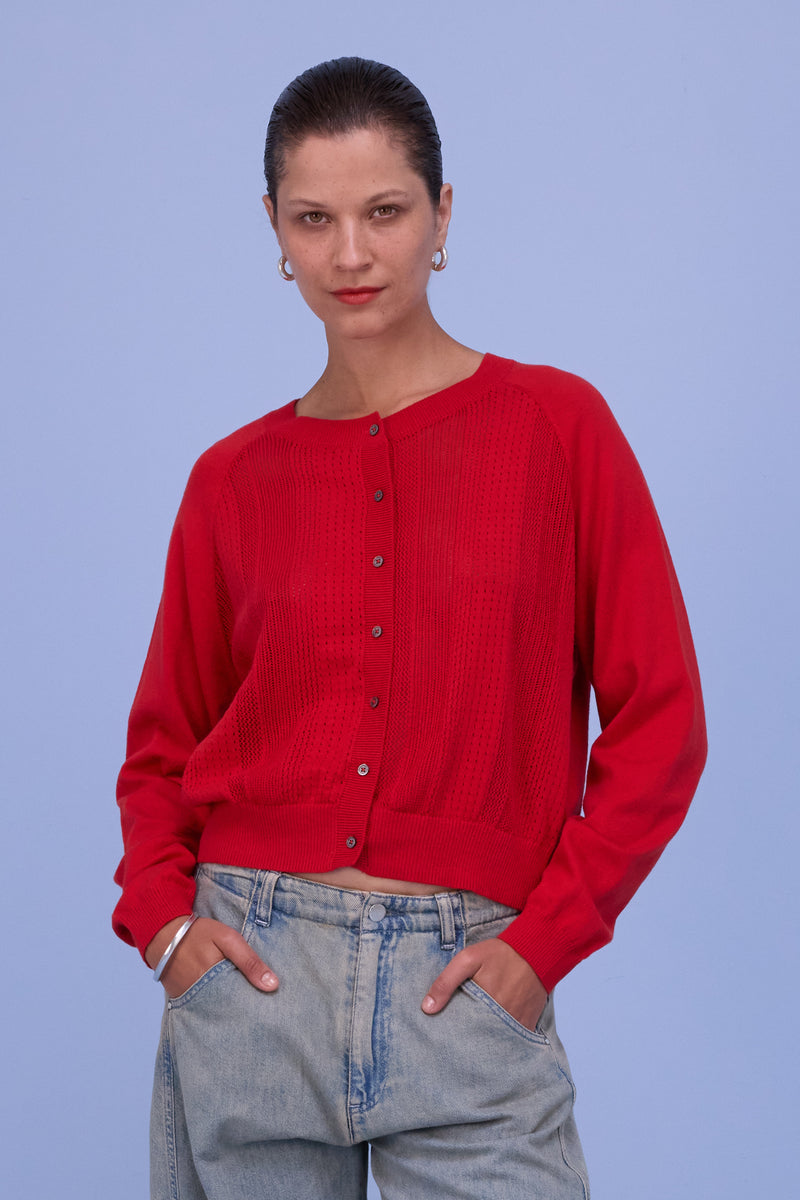Havar cardigan in coral red