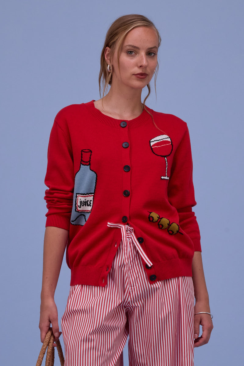 Hyeres cardigan in coral red