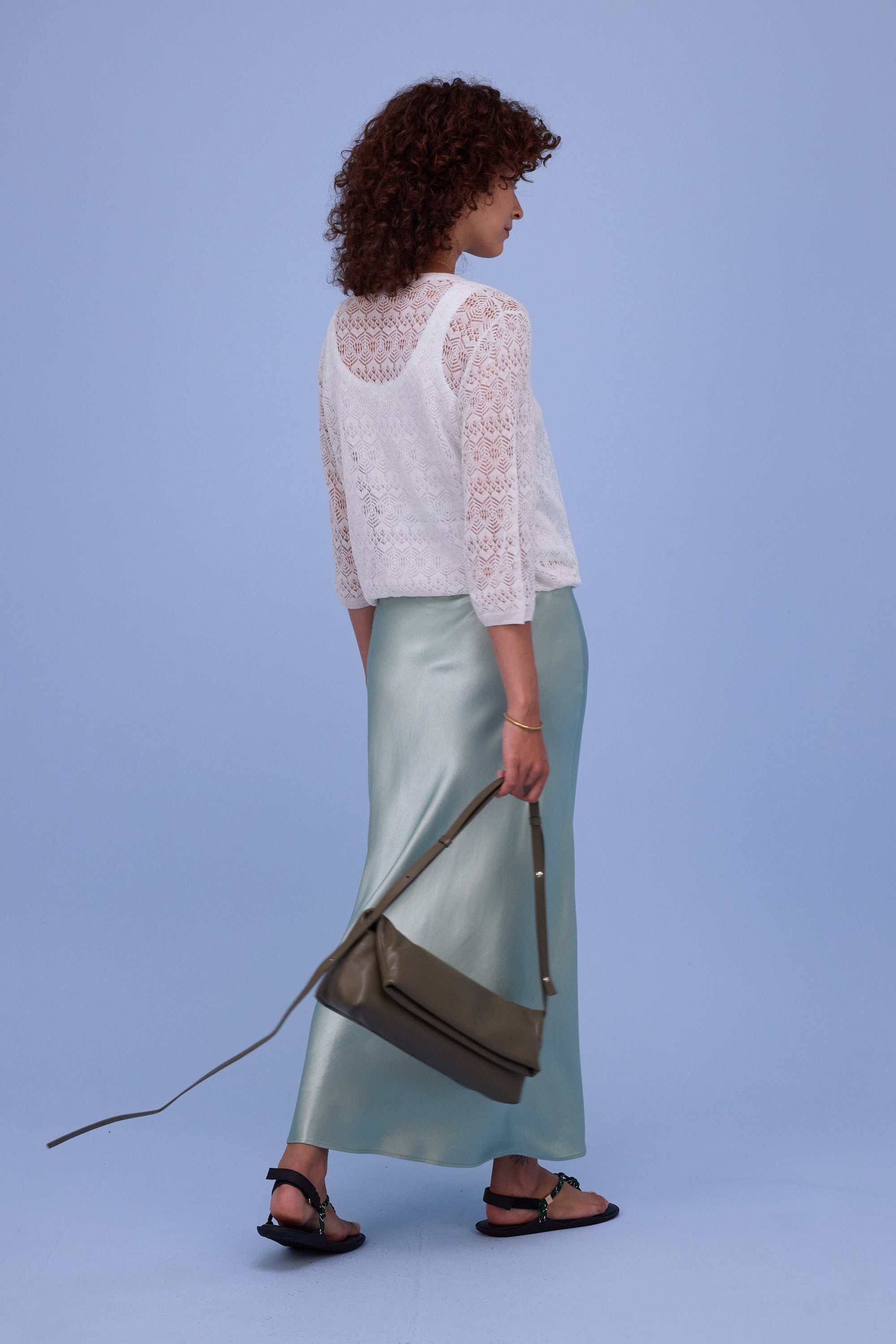 Hekinan kanten trui in white chiné