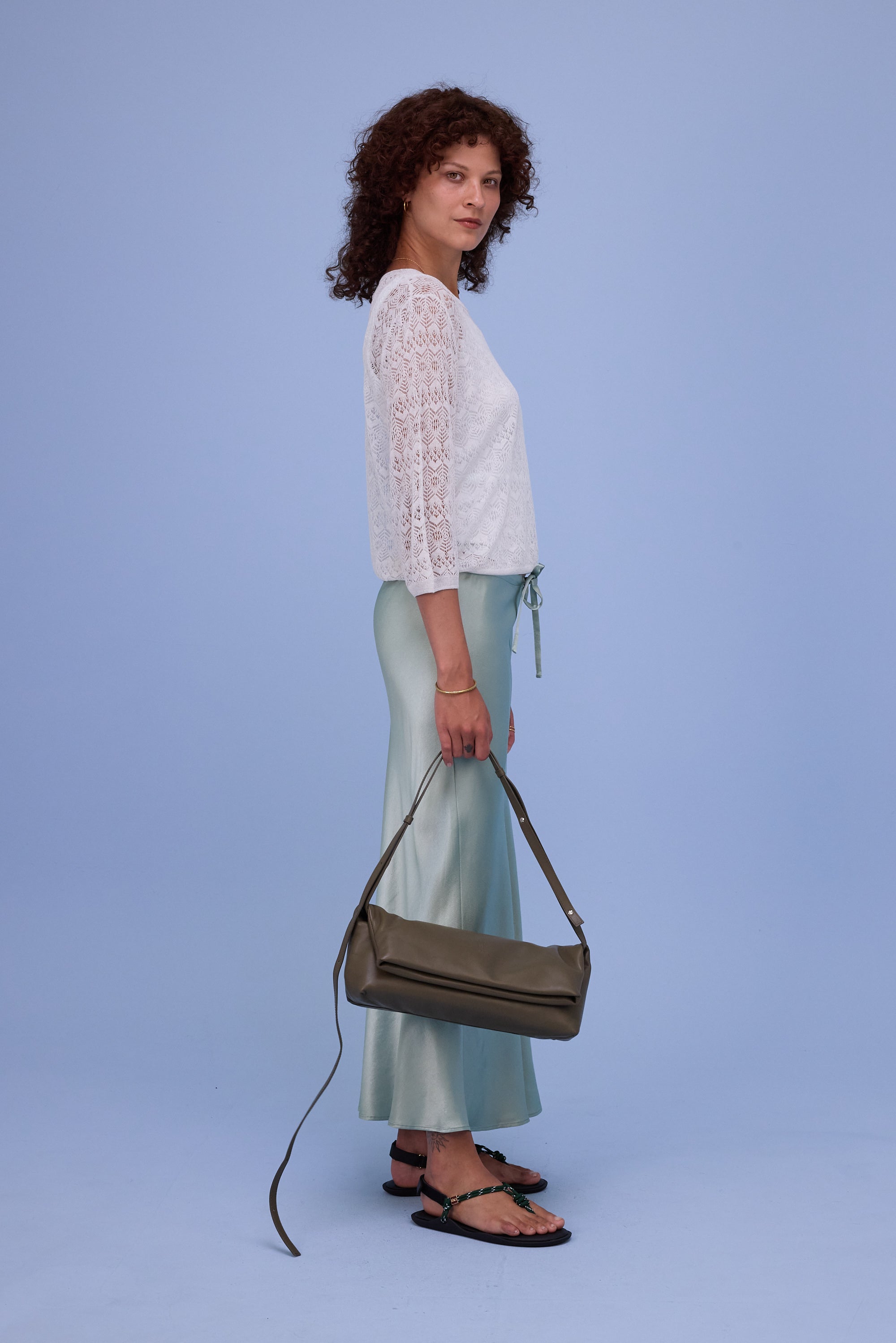 Hekinan kanten trui in white chiné