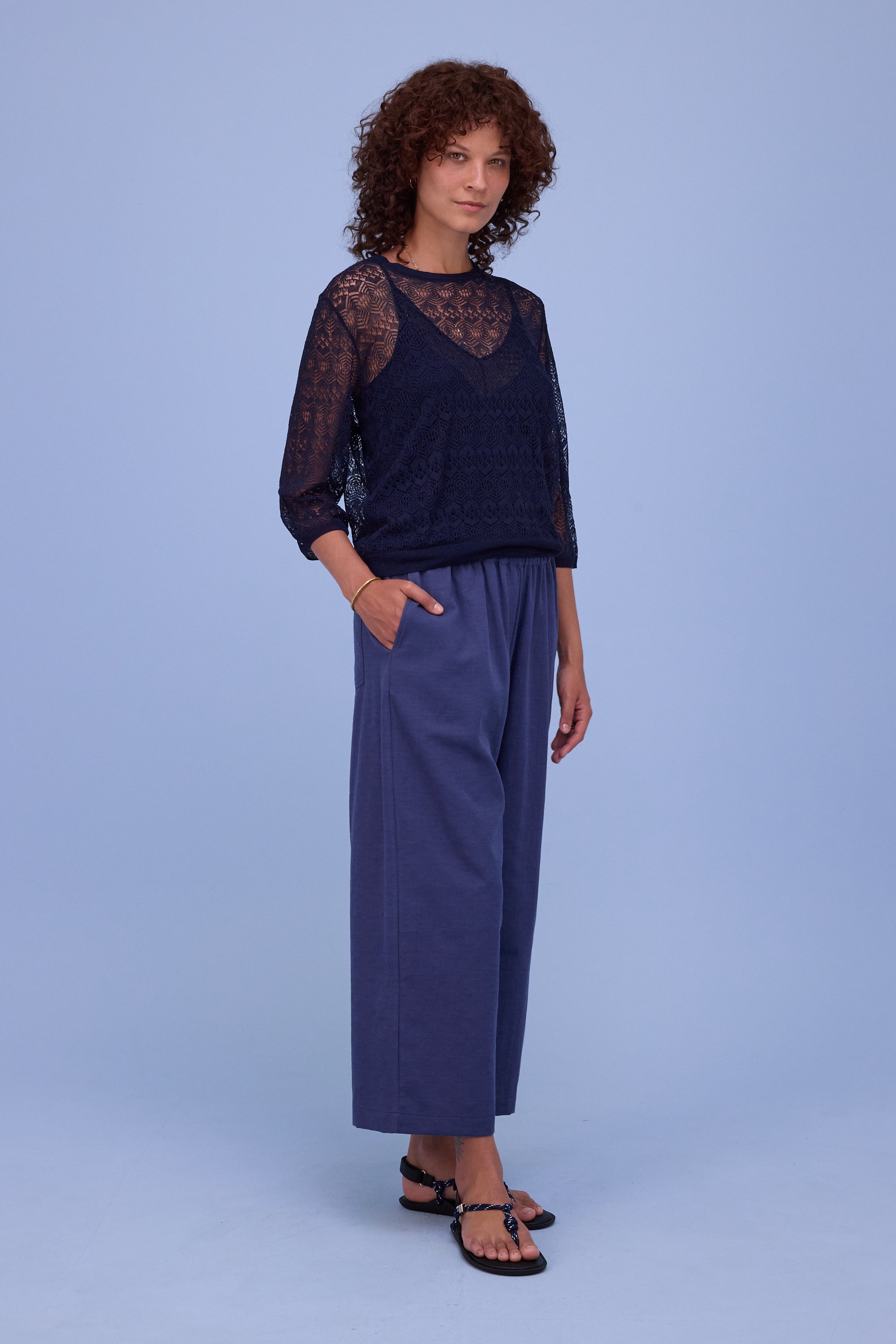 Hekinan lace jumper in dark navy