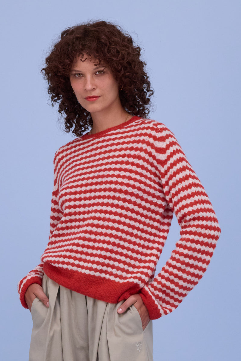 Horta knitted sweater in poppy red/ecru