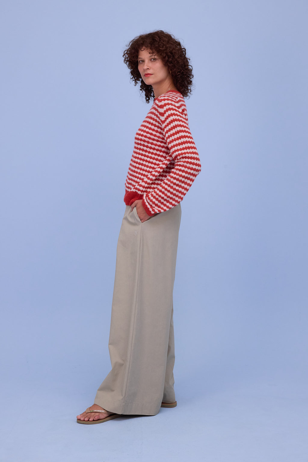 Horta knitted sweater in poppy red/ecru