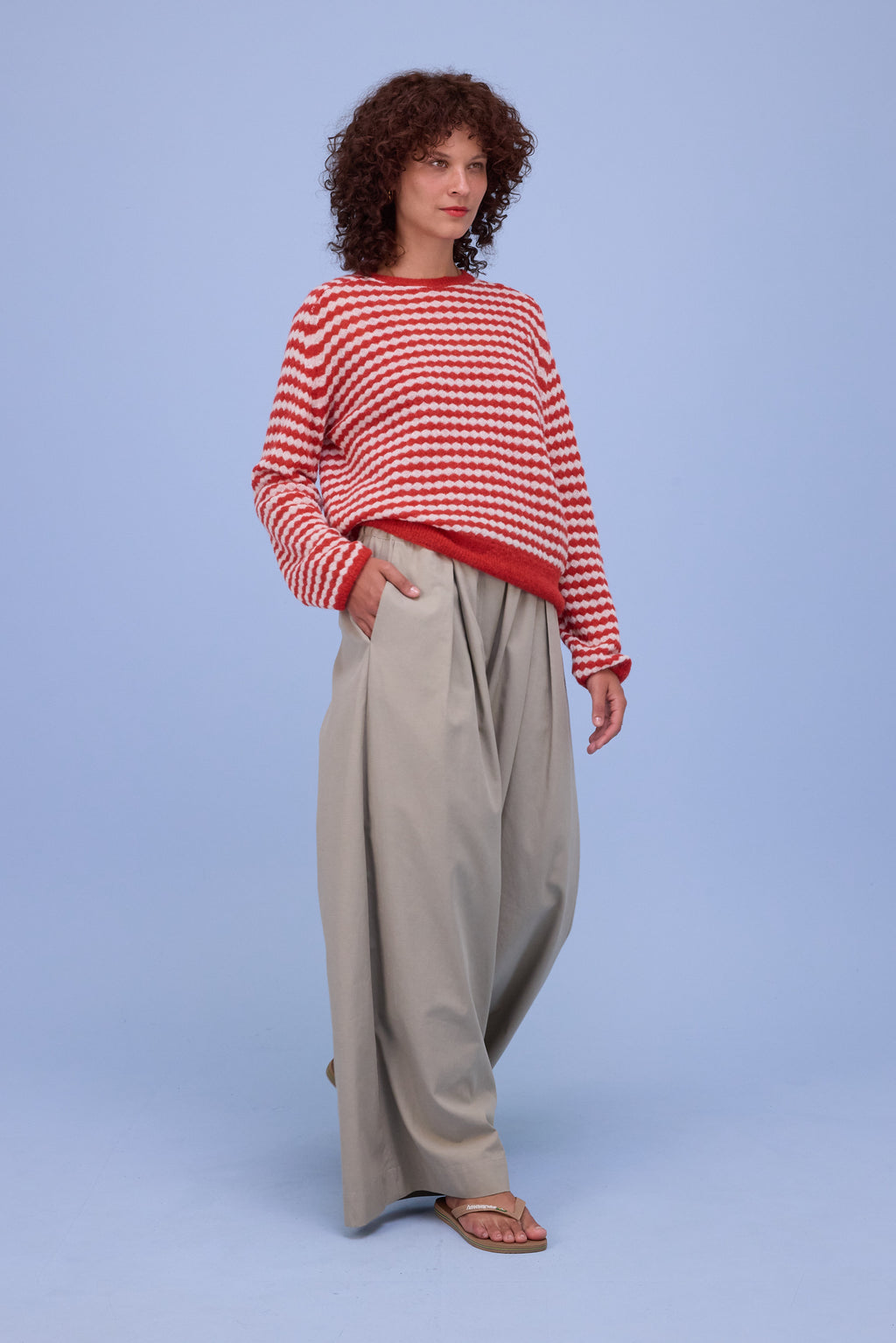 Horta knitted sweater in poppy red/ecru