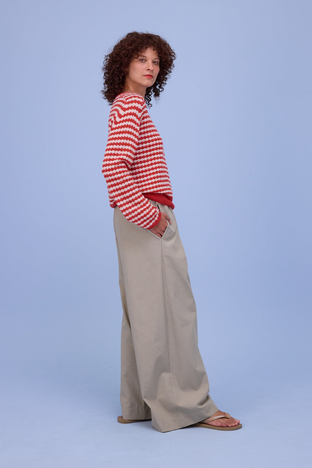 Horta knitted sweater in poppy red/ecru