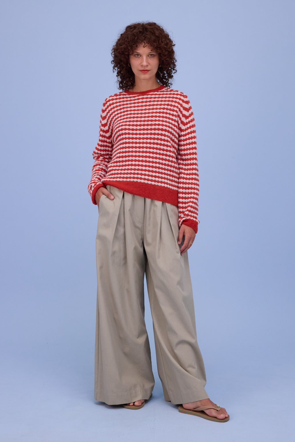 Horta knitted sweater in poppy red/ecru