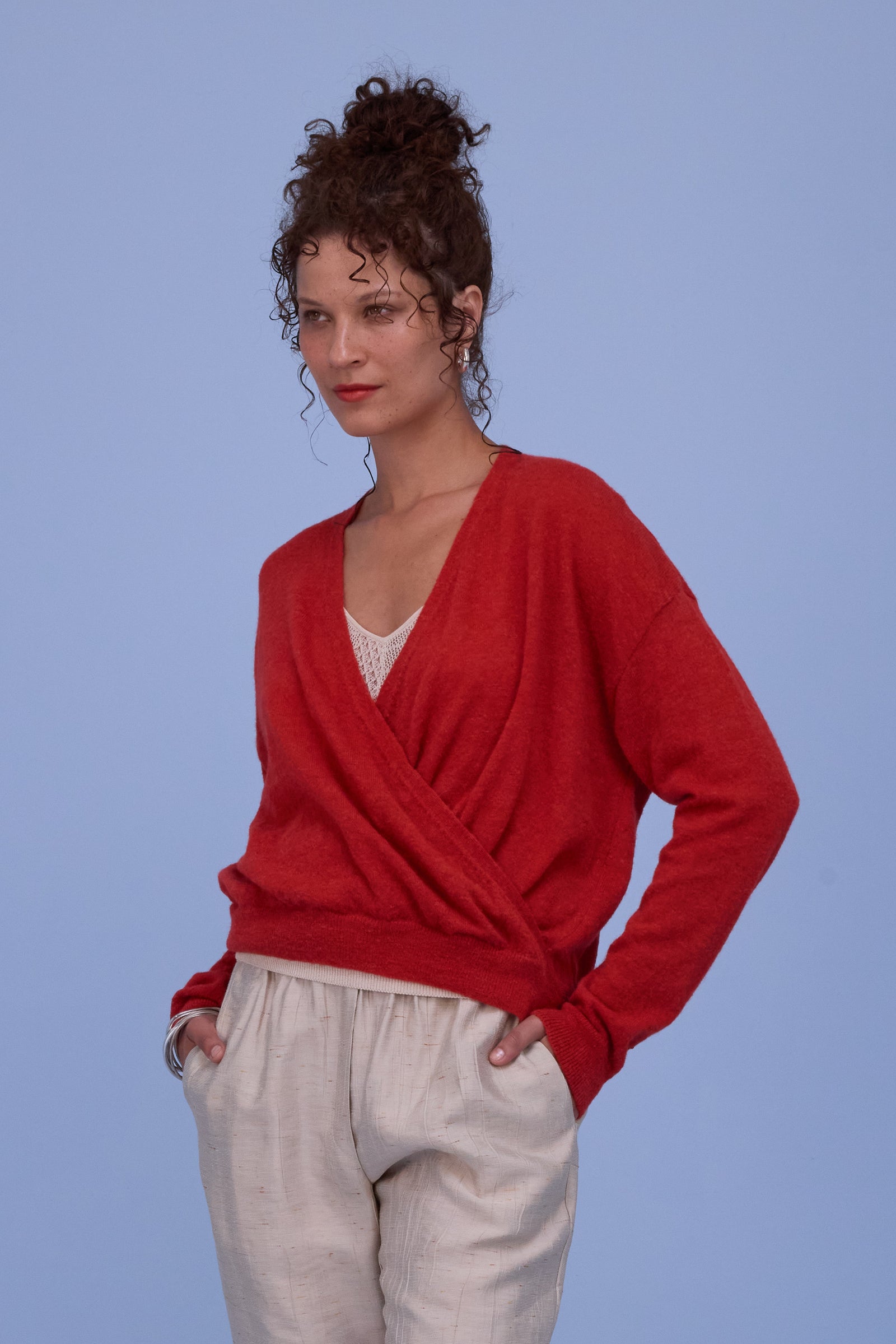 Huacho overslag trui in poppy red