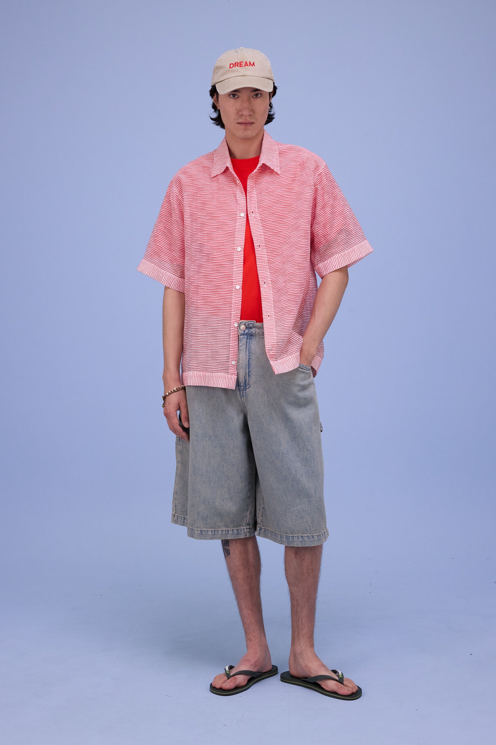 Hensley hemd in red transparant stripes