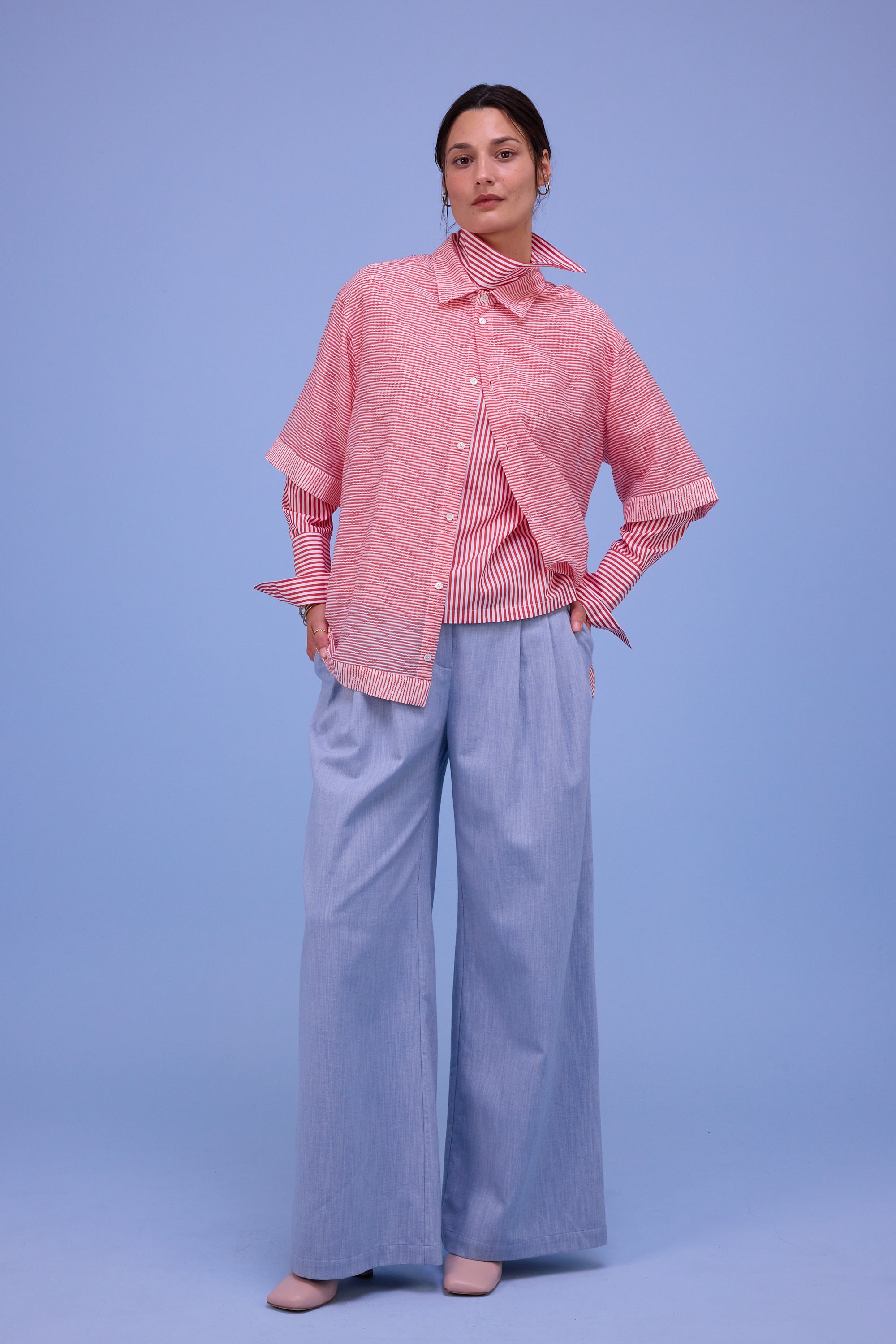 Hensley hemd in red transparant stripes