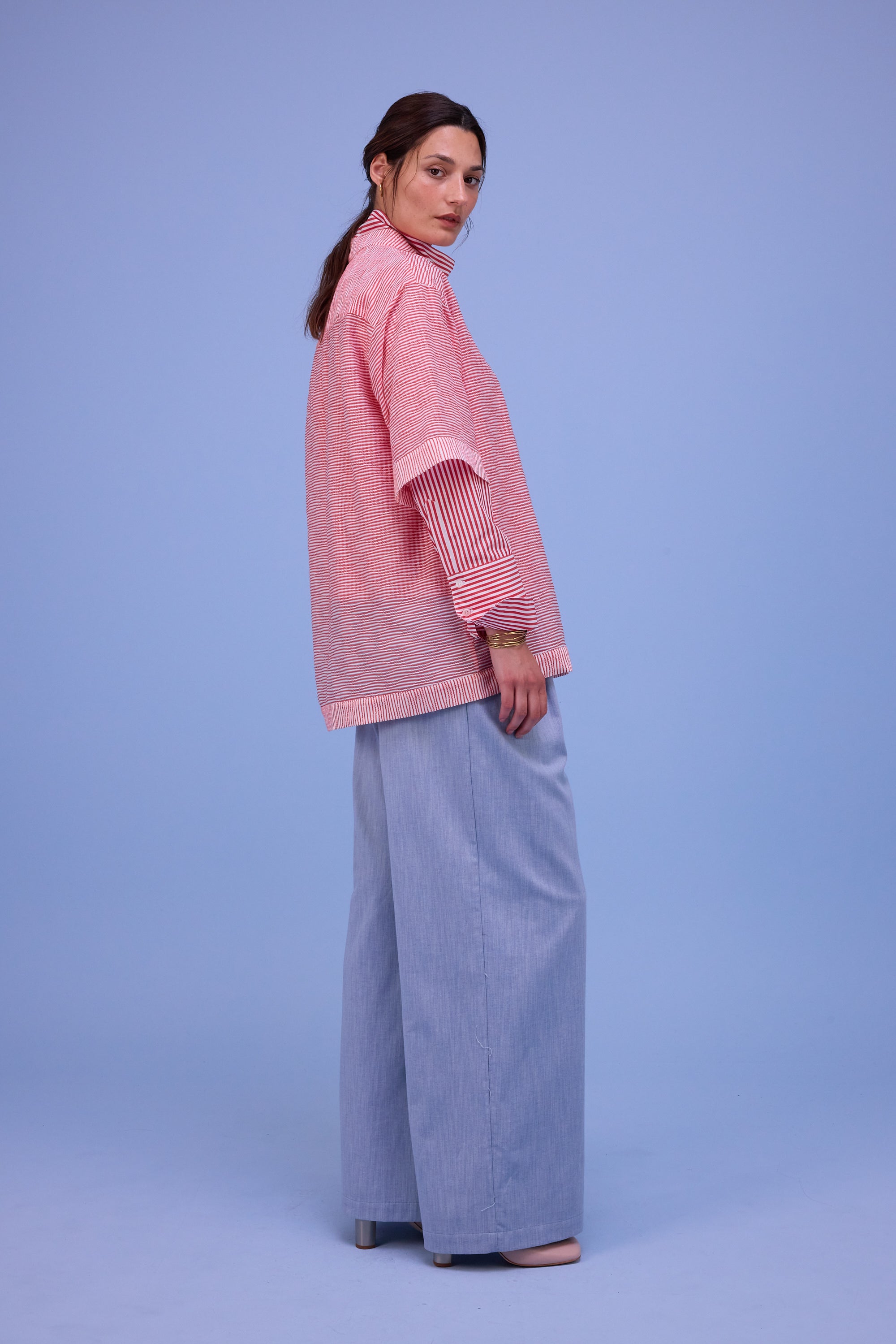 Hensley hemd in red transparant stripes