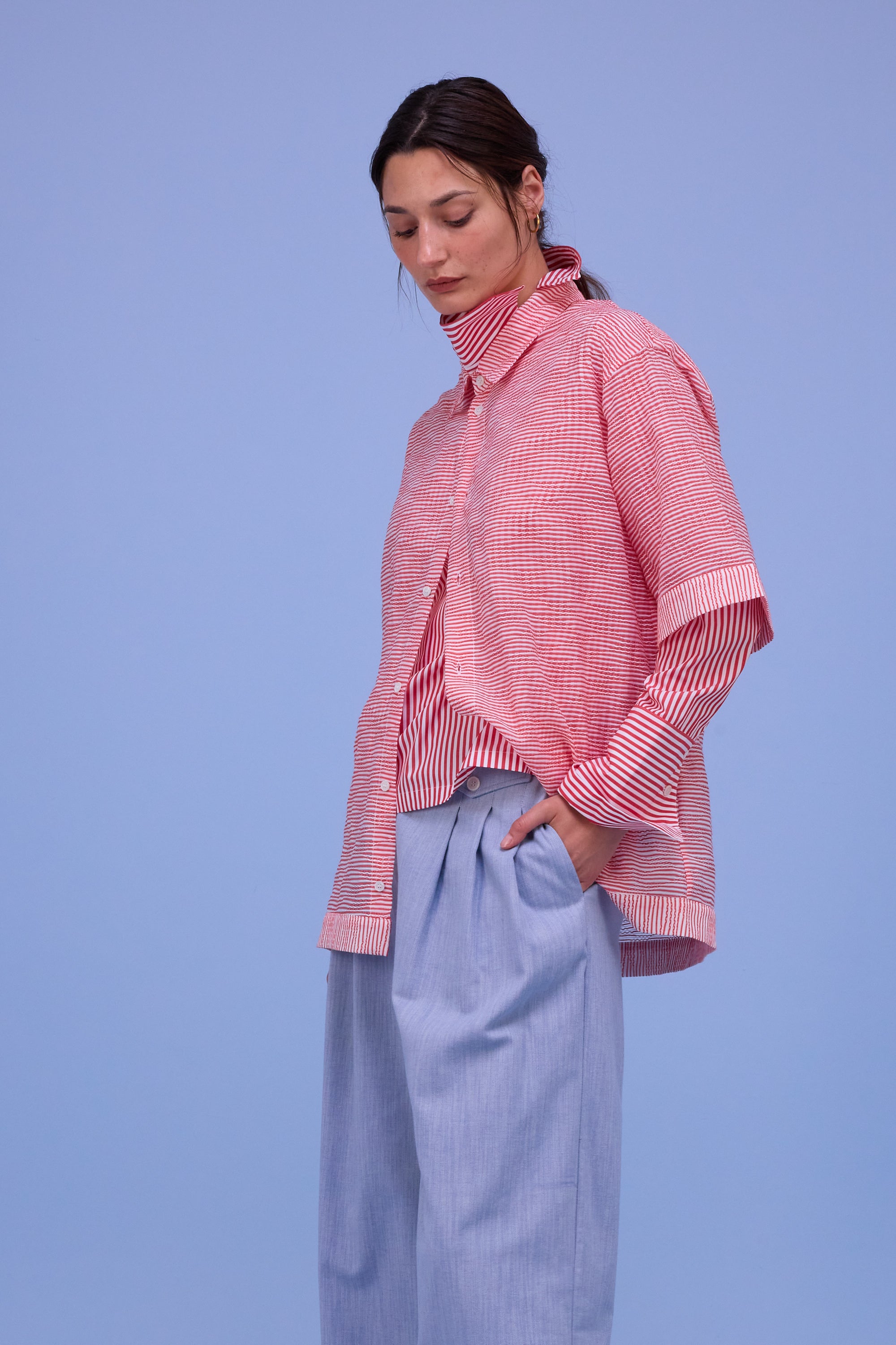 Hensley hemd in red transparant stripes