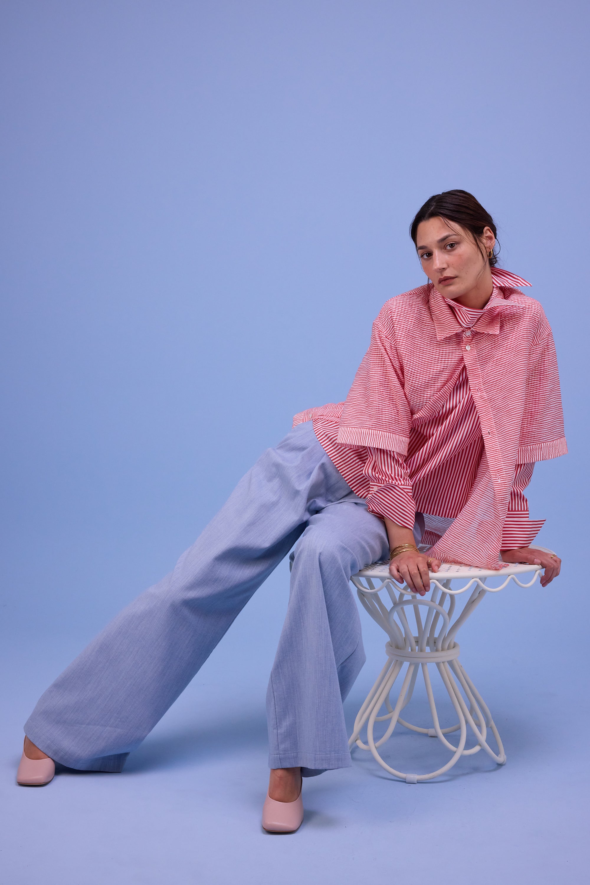 Hensley hemd in red transparant stripes