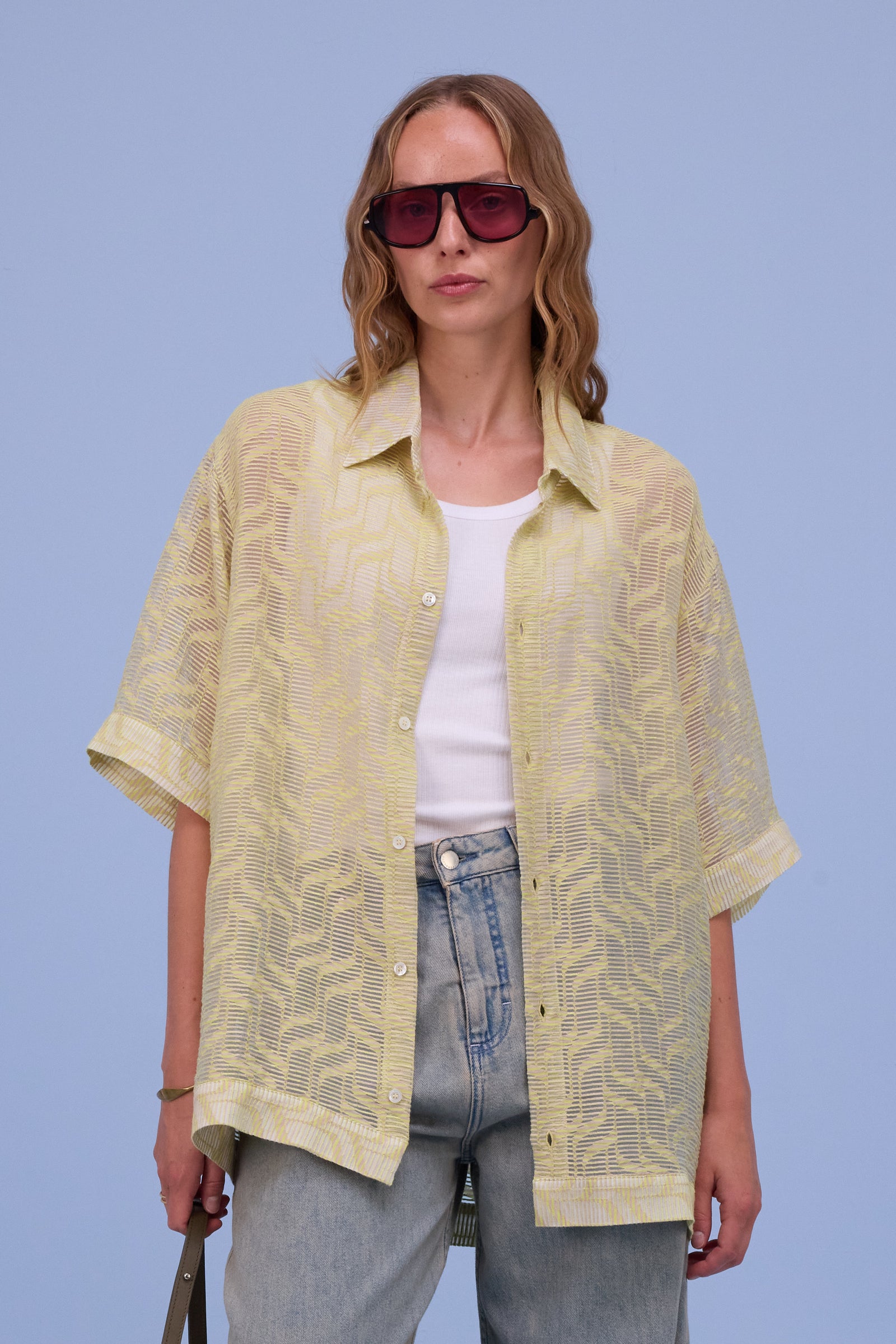 Hensley hemd in transparant stripes lime