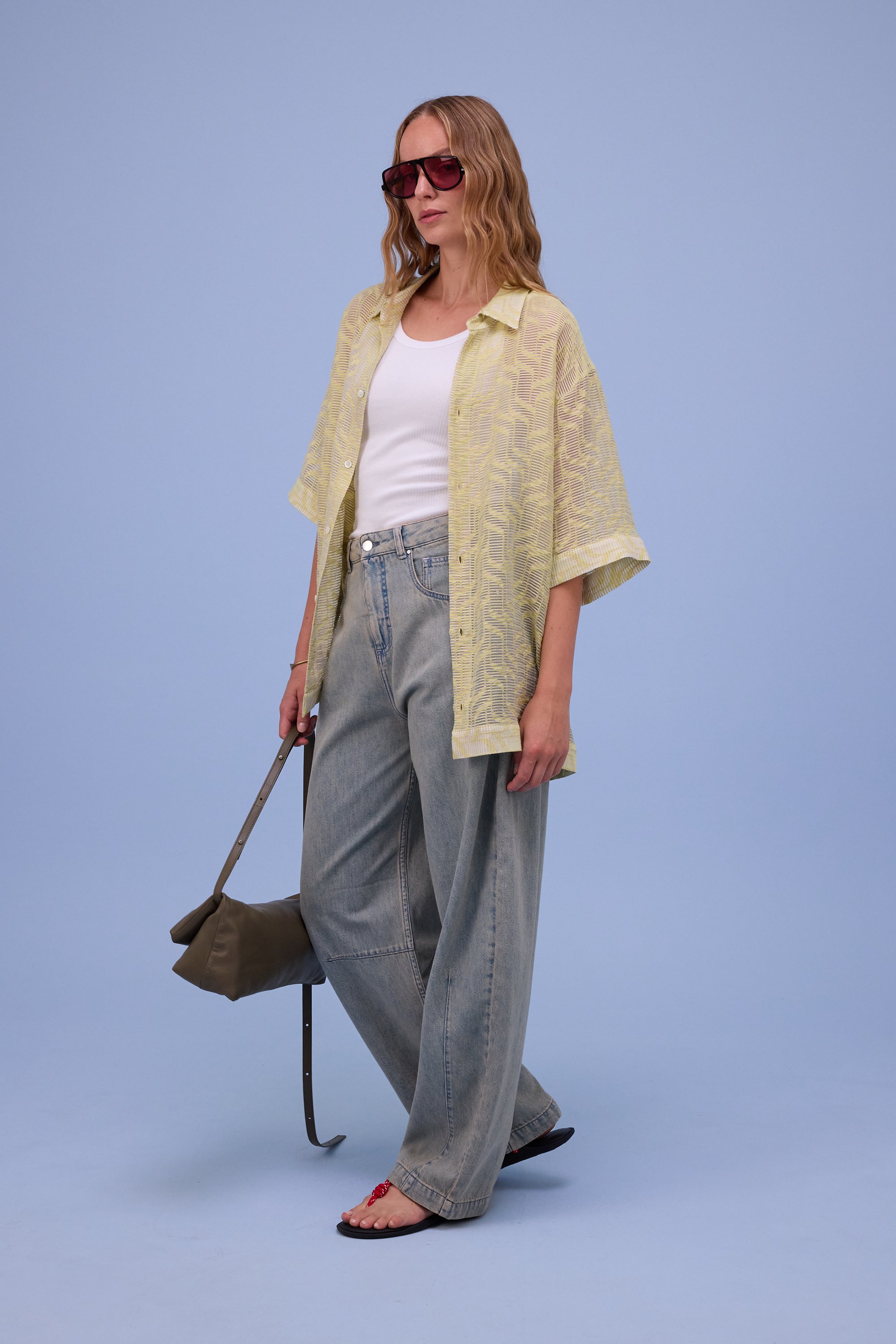 Hensley hemd in transparant stripes lime