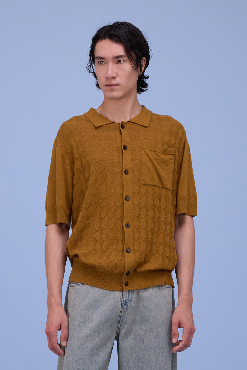 Haboro knitted polo in golden brown