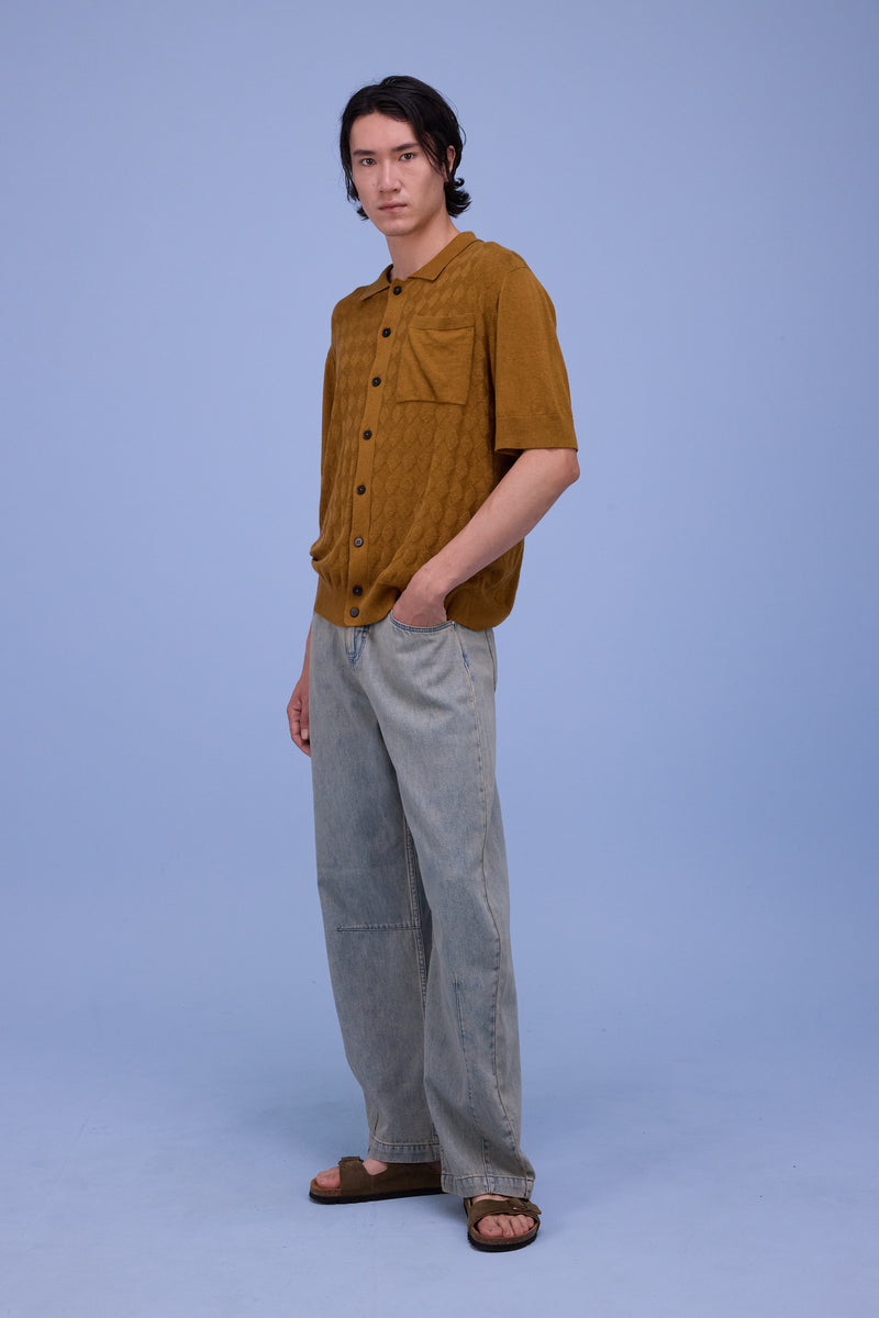 Haboro knitted polo in golden brown