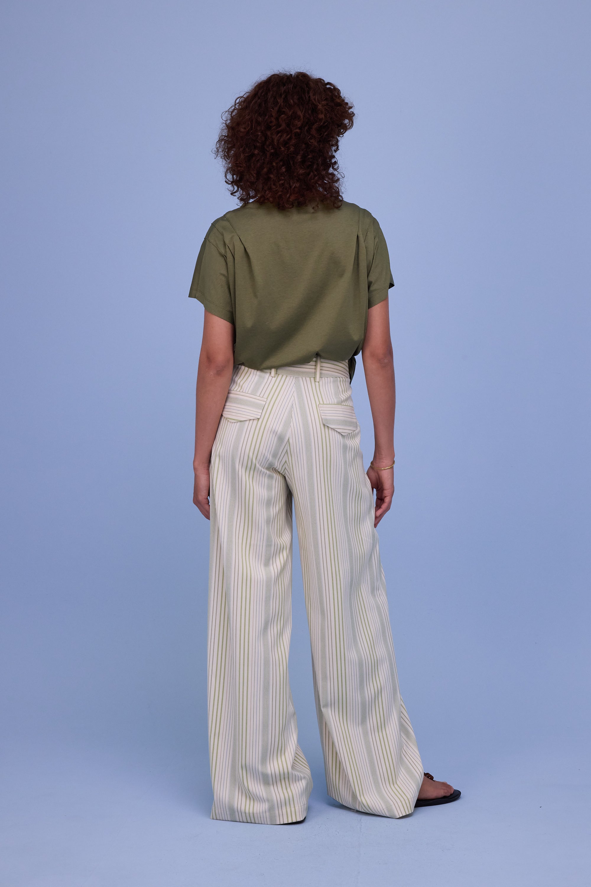 Edward trousers in ecru/green stripes