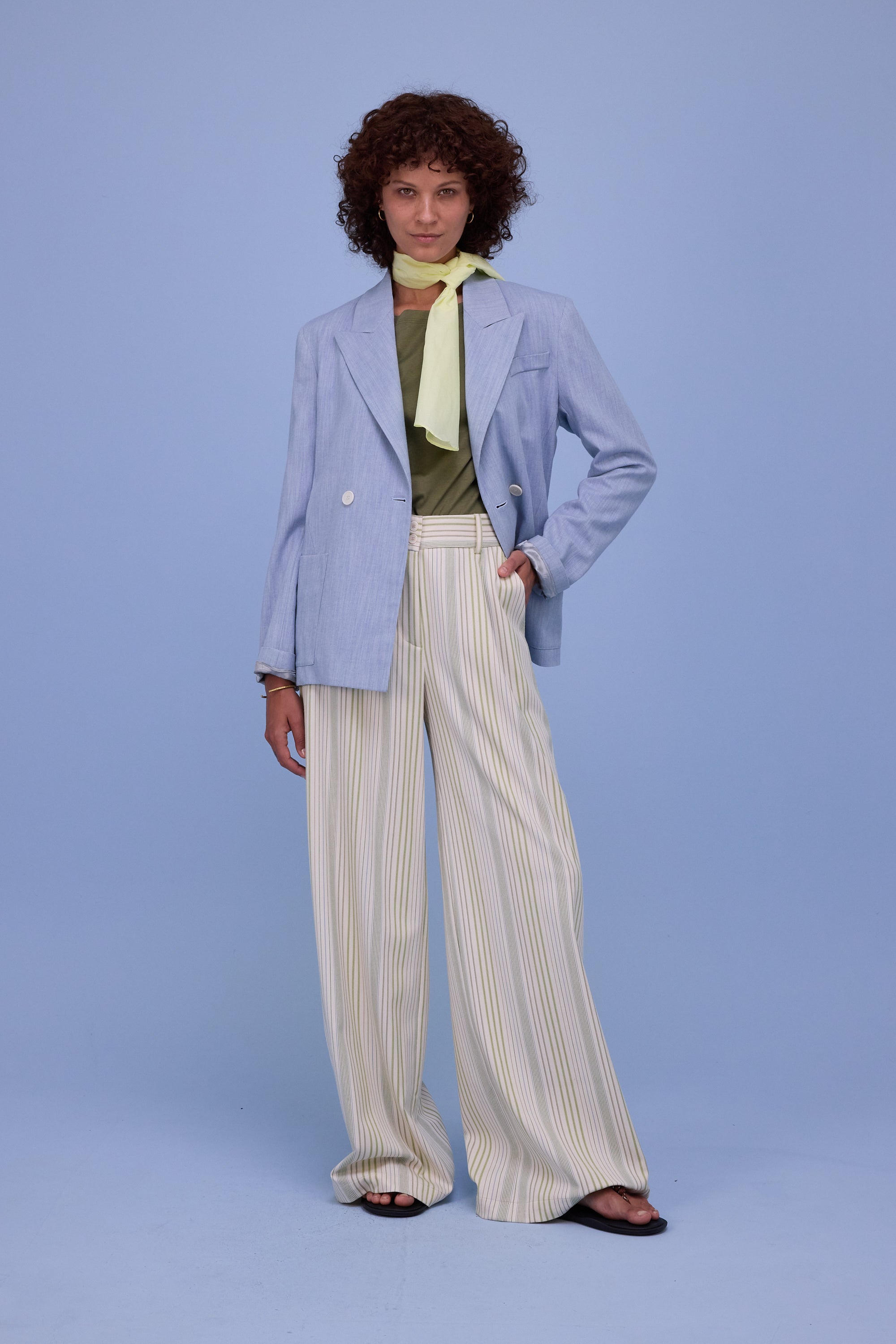 Edward trousers in ecru/green stripes