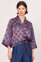 Clotilde blouse in brown blue leaves