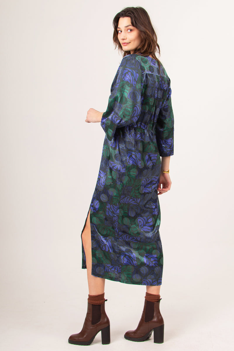 Alexis dress in green blue leaves