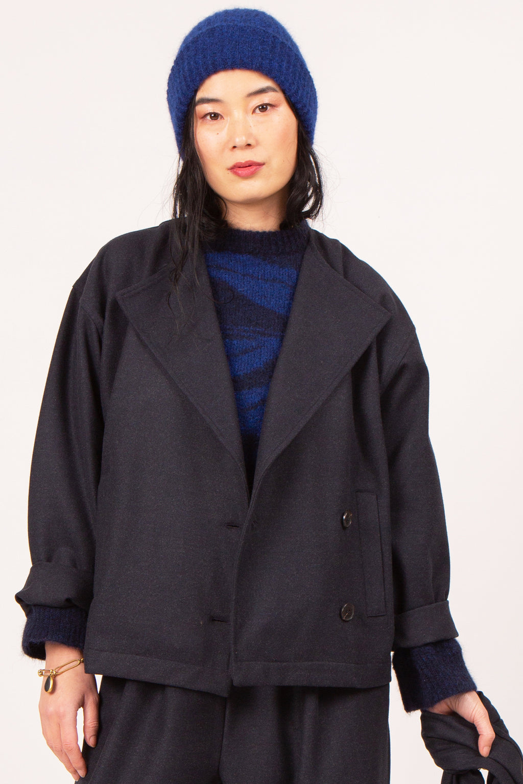 Charel navy jacket with scarf