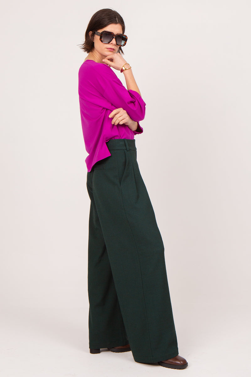 Cezar forest green palazzo trousers