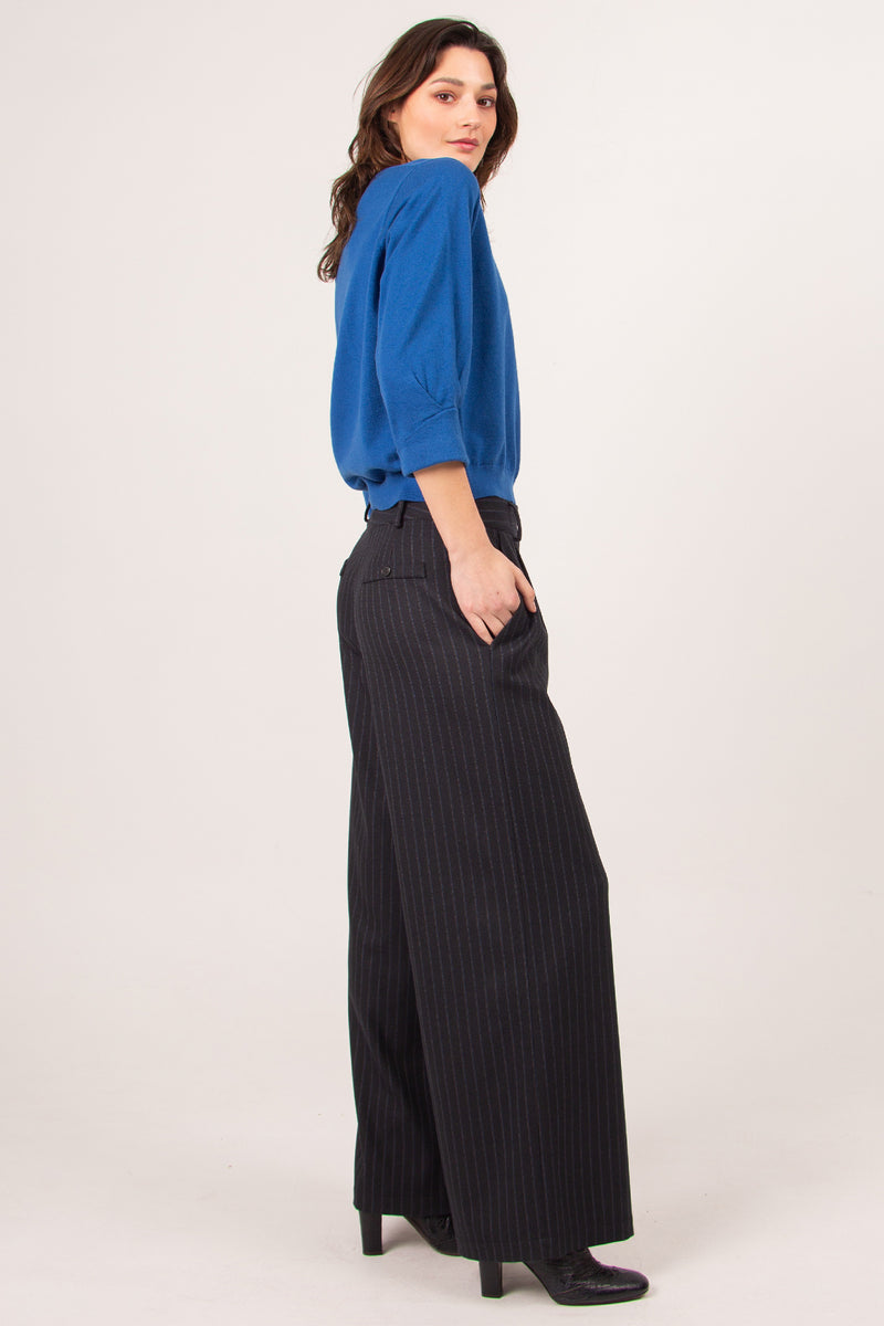 Zoella blue pinstriped trousers