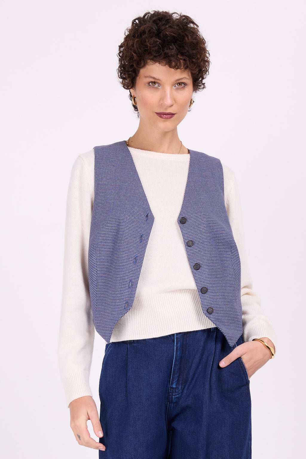 Edith blue houndstooth waistcoat