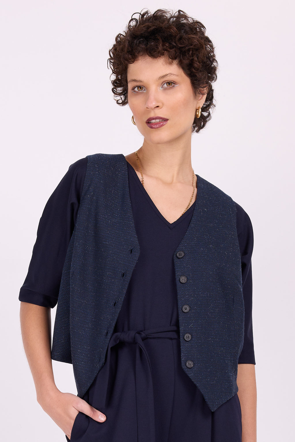 Edith navy wool-look veston