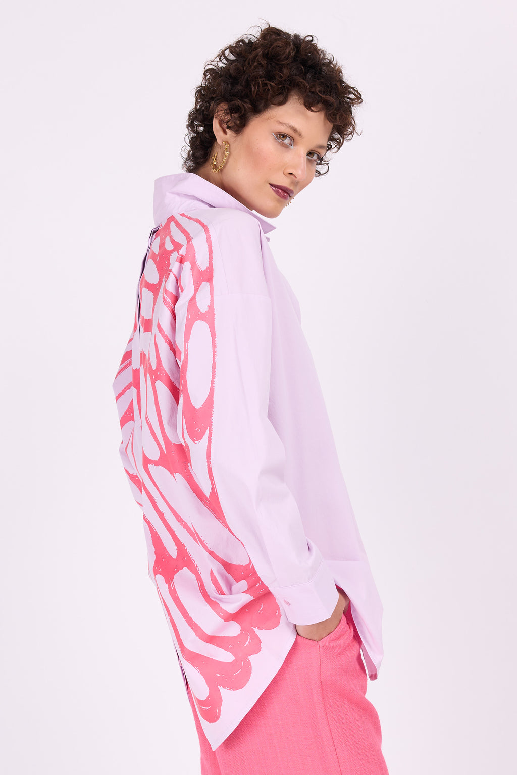 Emmelie moth print shirt in soft lilac/pink