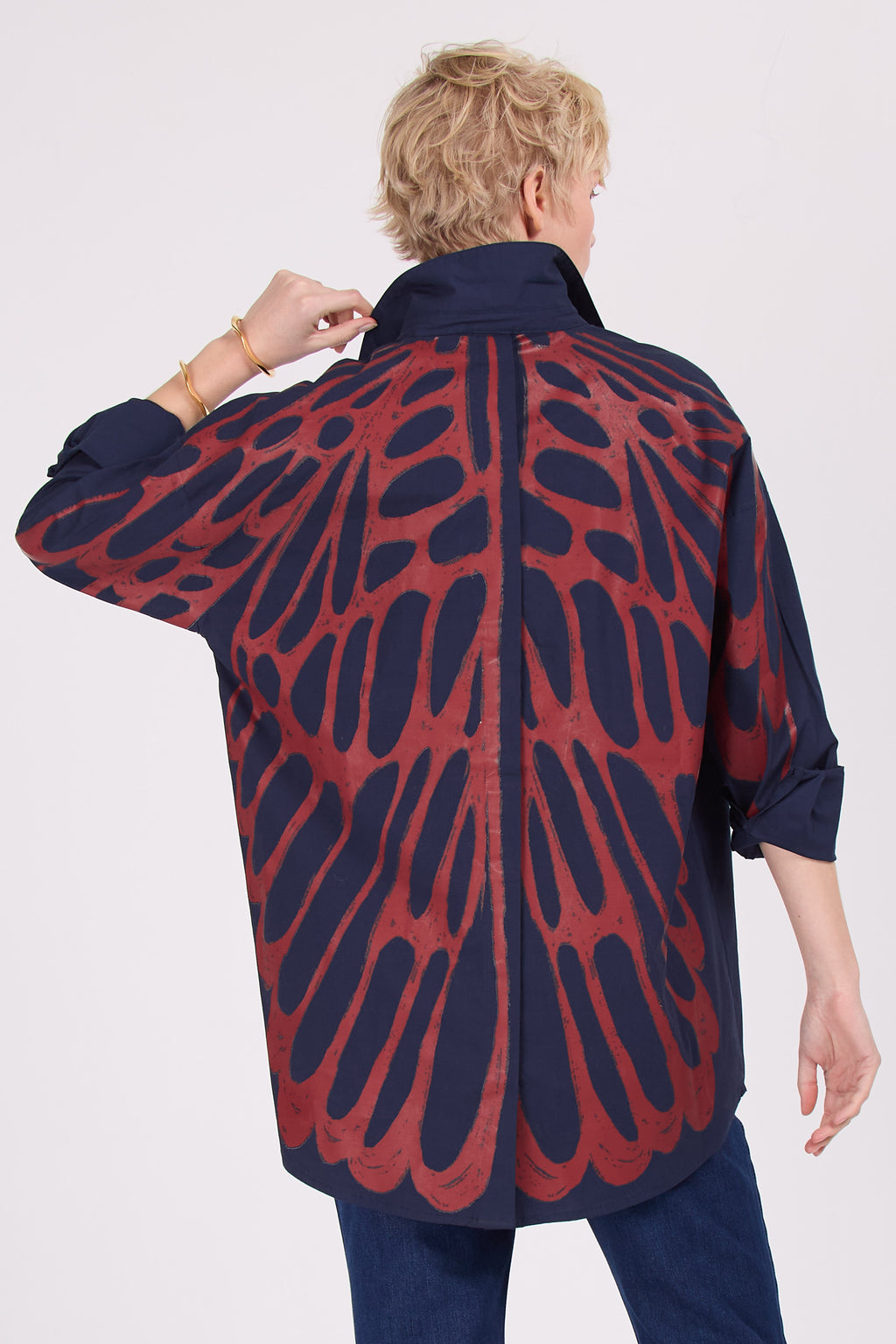 Emmelie  moth print shirt in midnight blue/bordeaux