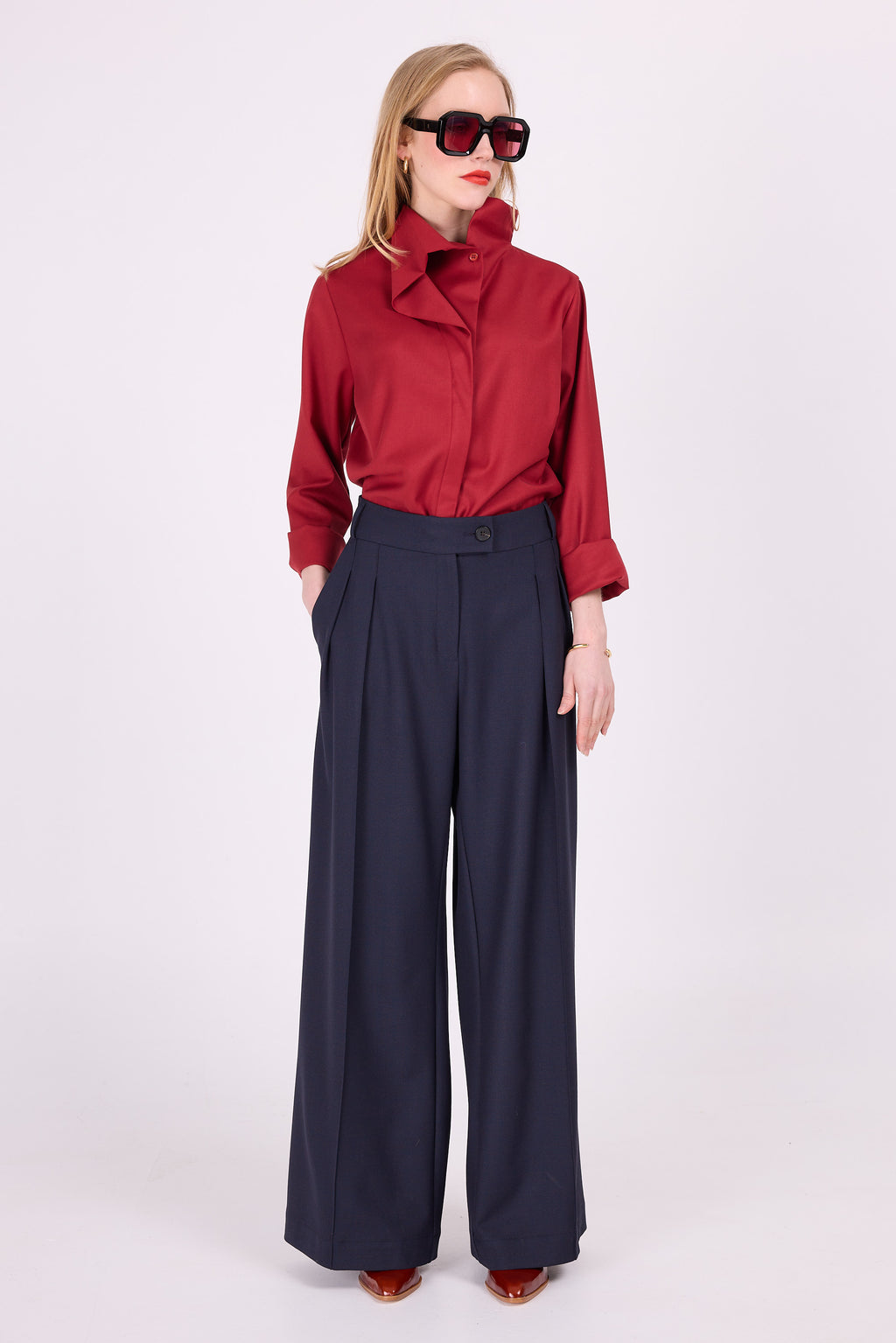 Cecile asymmetrische blouse in chilli