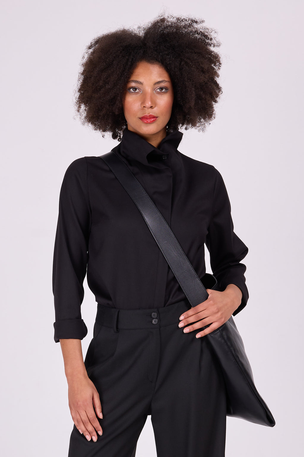 Cecile asymmetric black blouse