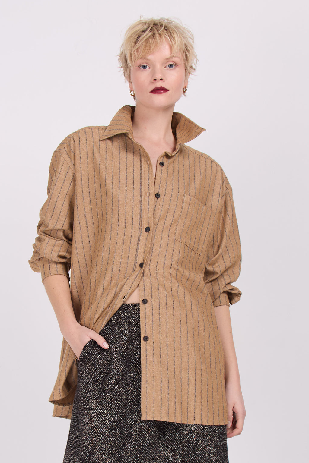 Celeste camel striped shirt